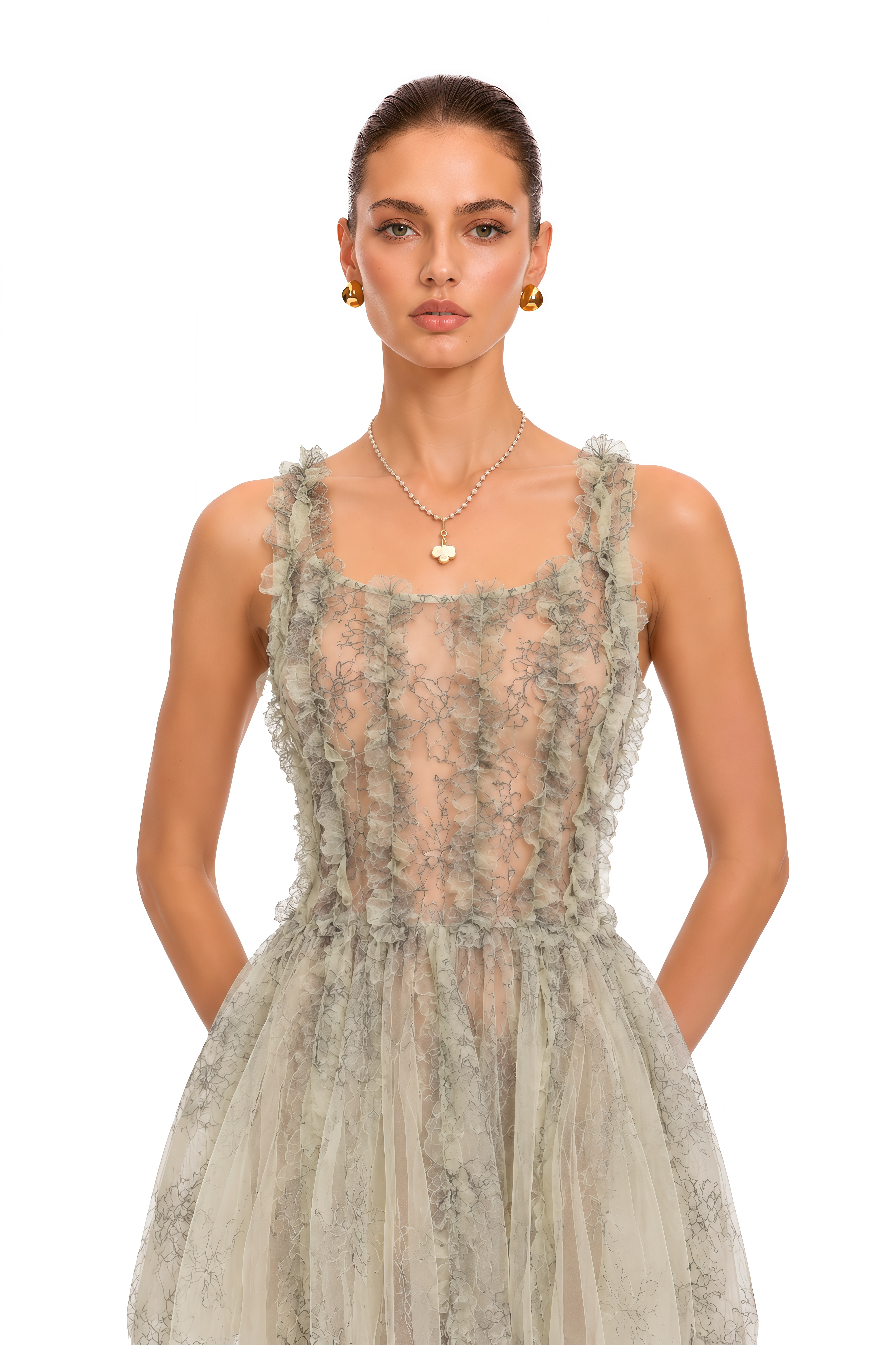 Octavia Green Ruched Mini Dress with Mesh Panels