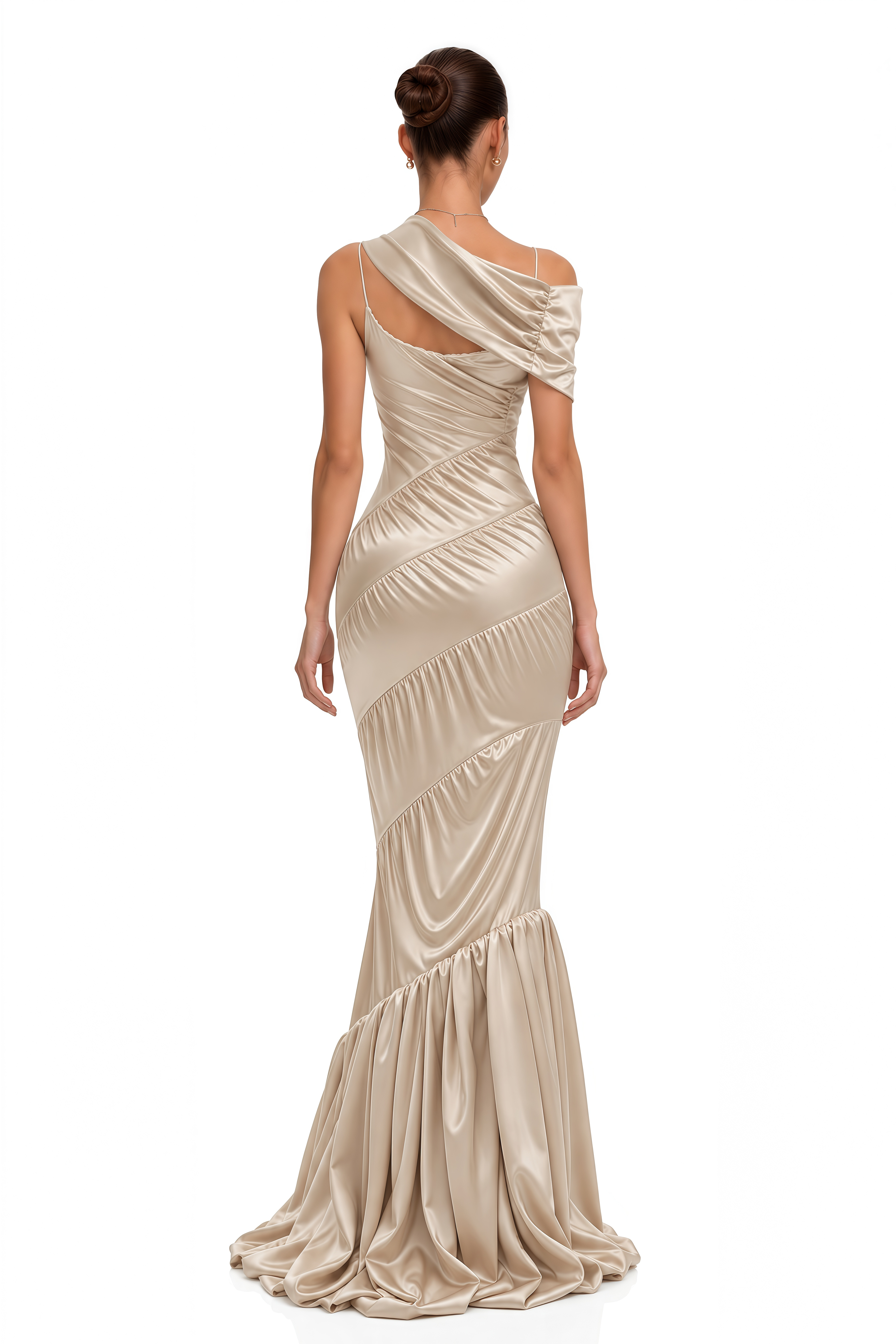 Cecilia Neutral Sea Ammonite Shirred Maxi Dress