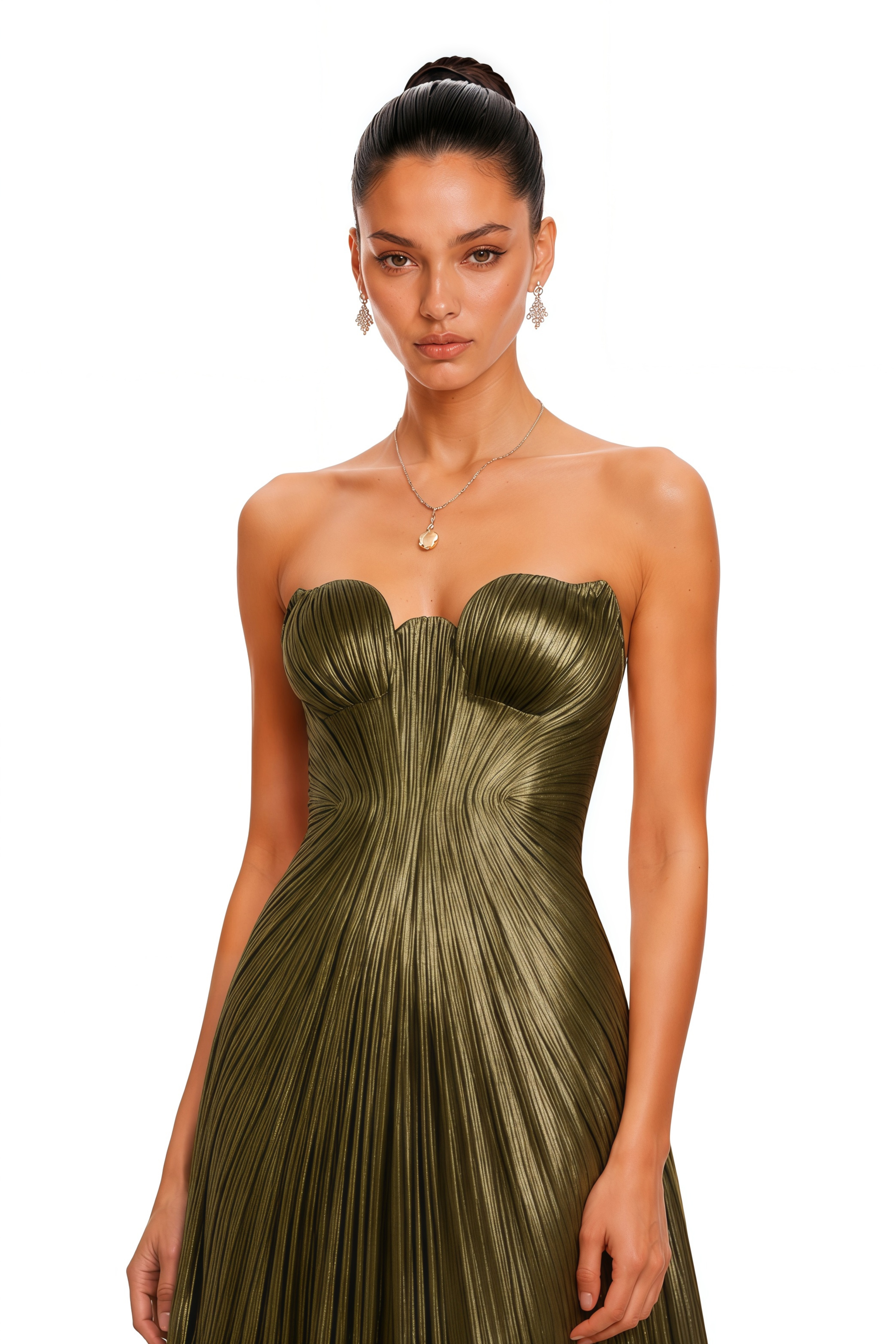 Xrystyna Gold Metallic Ruched Maxi Dress