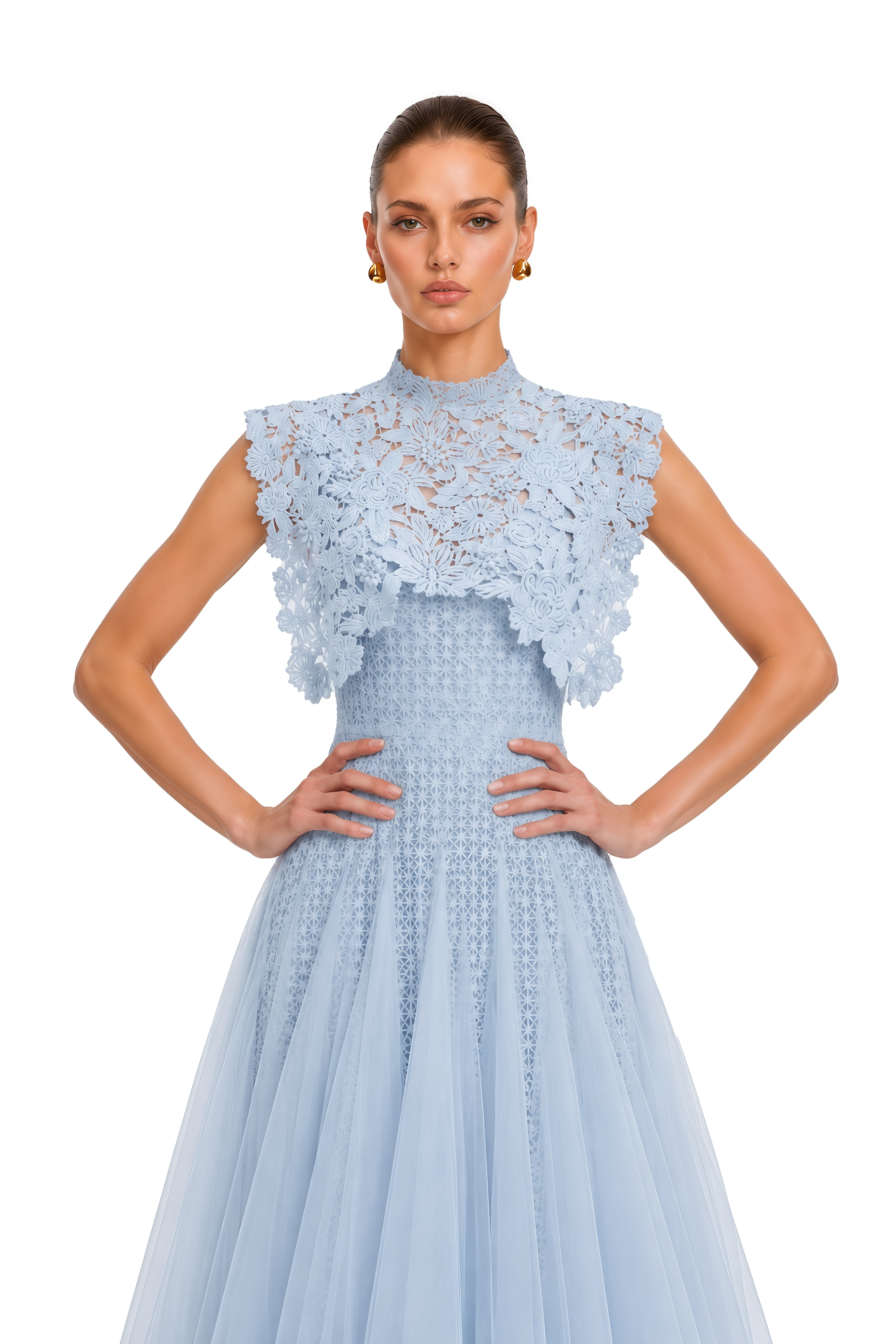 Margaret Blue Floral Crochet Midi Dress