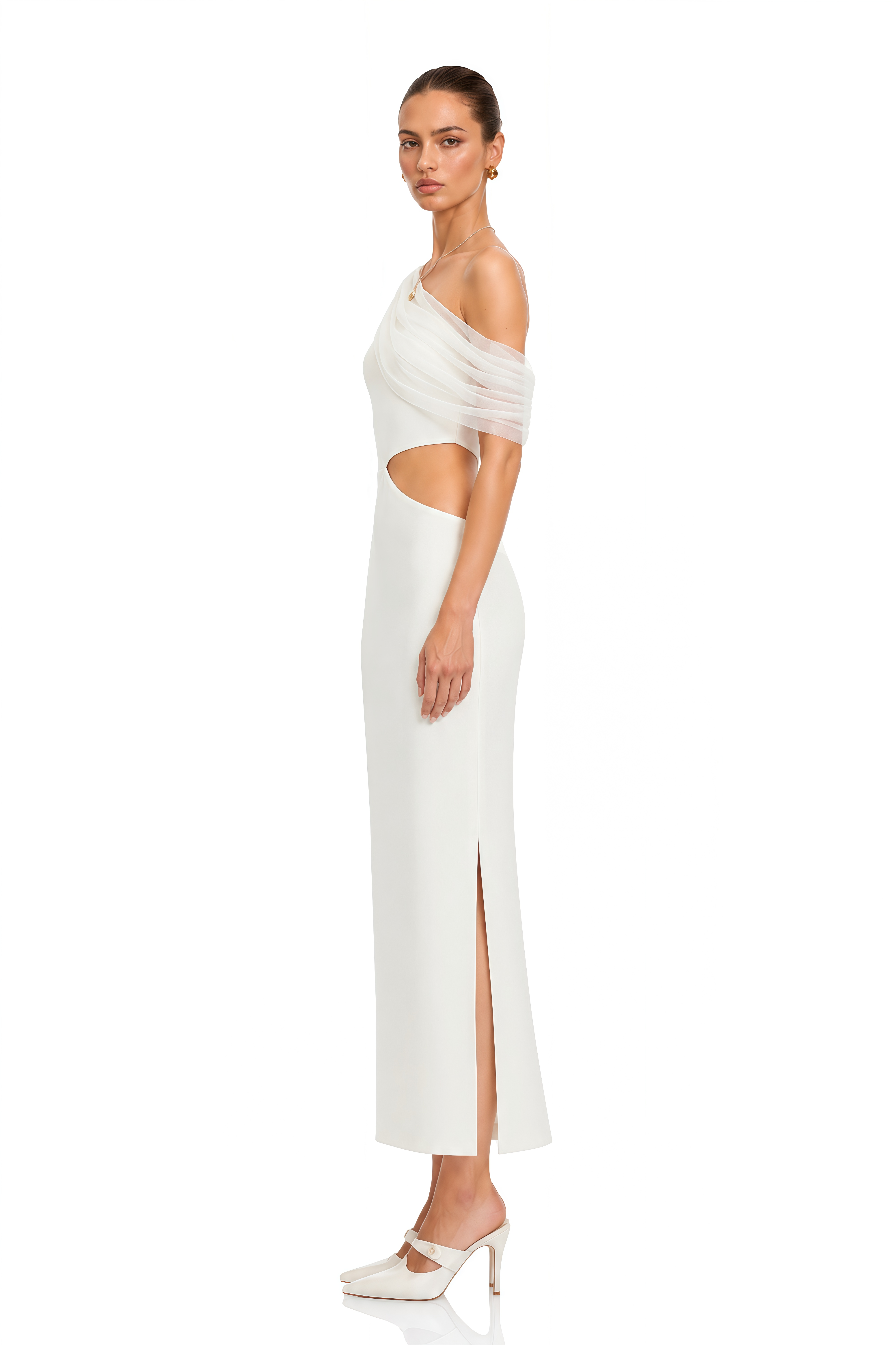 Renan White One Shoulder Cut-Out Maxi Dress