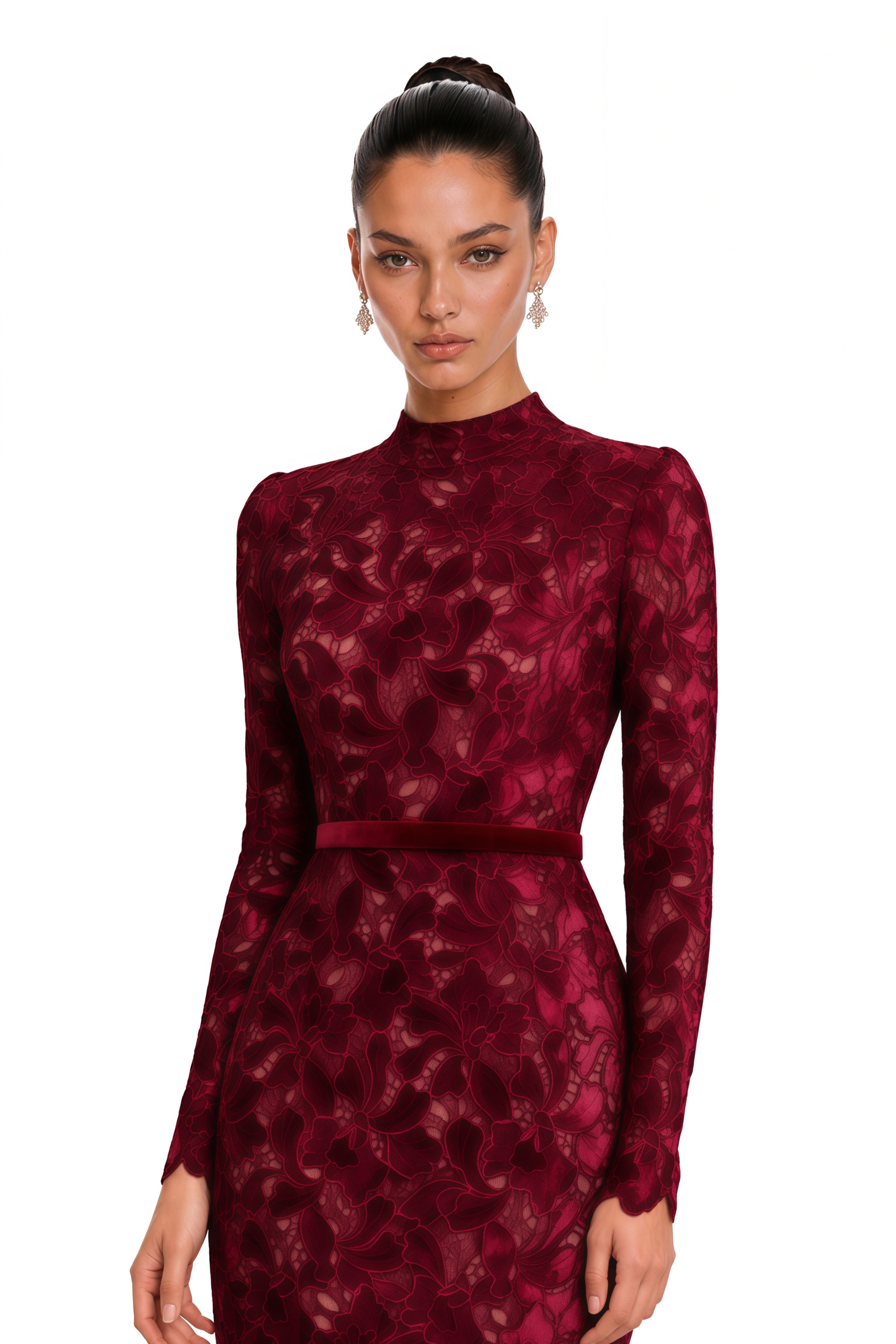 Hafdis Red Floral Embroidered Midi Dress