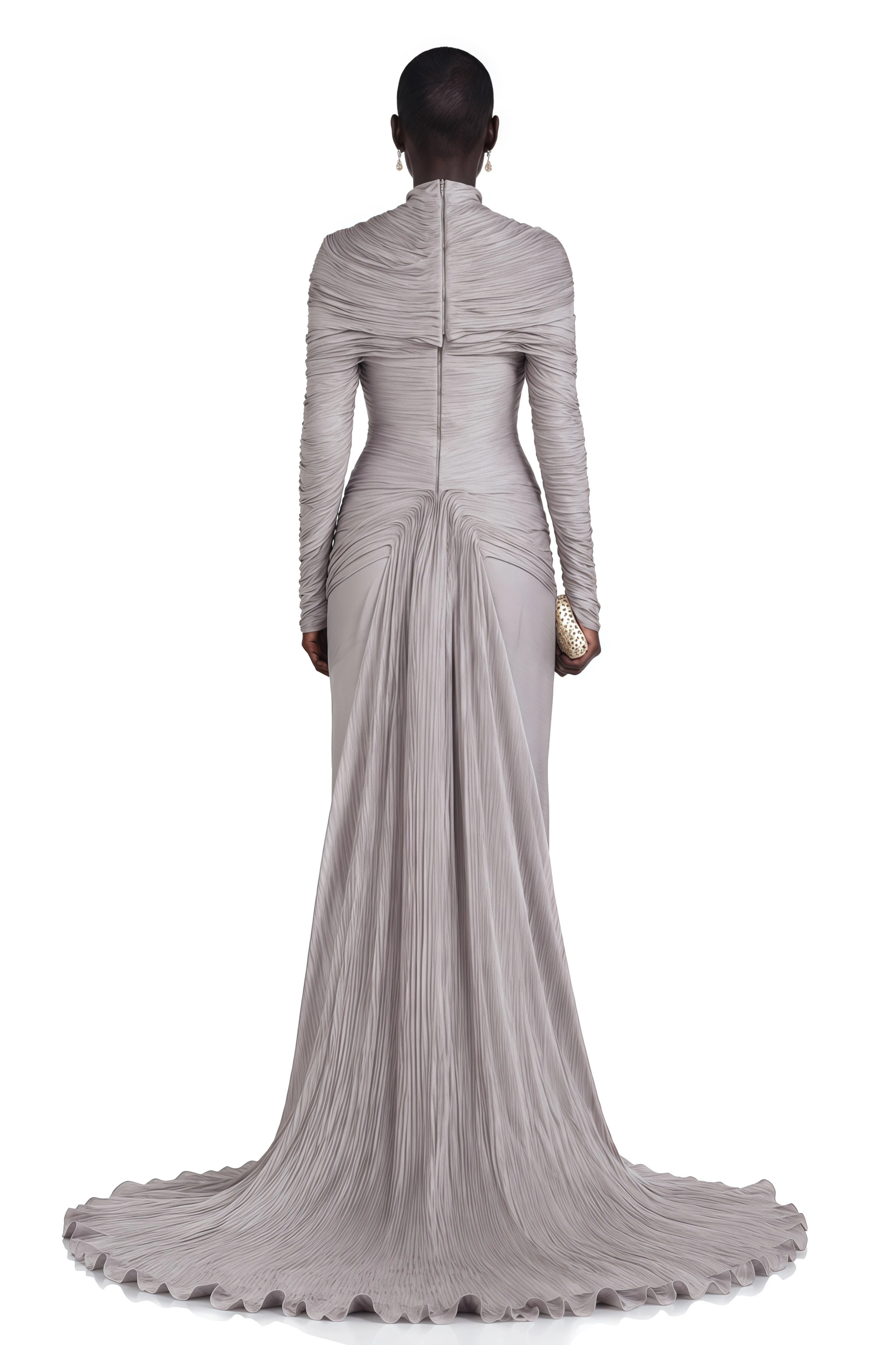 Nerida Silver Turtleneck Ruched Maxi Dress