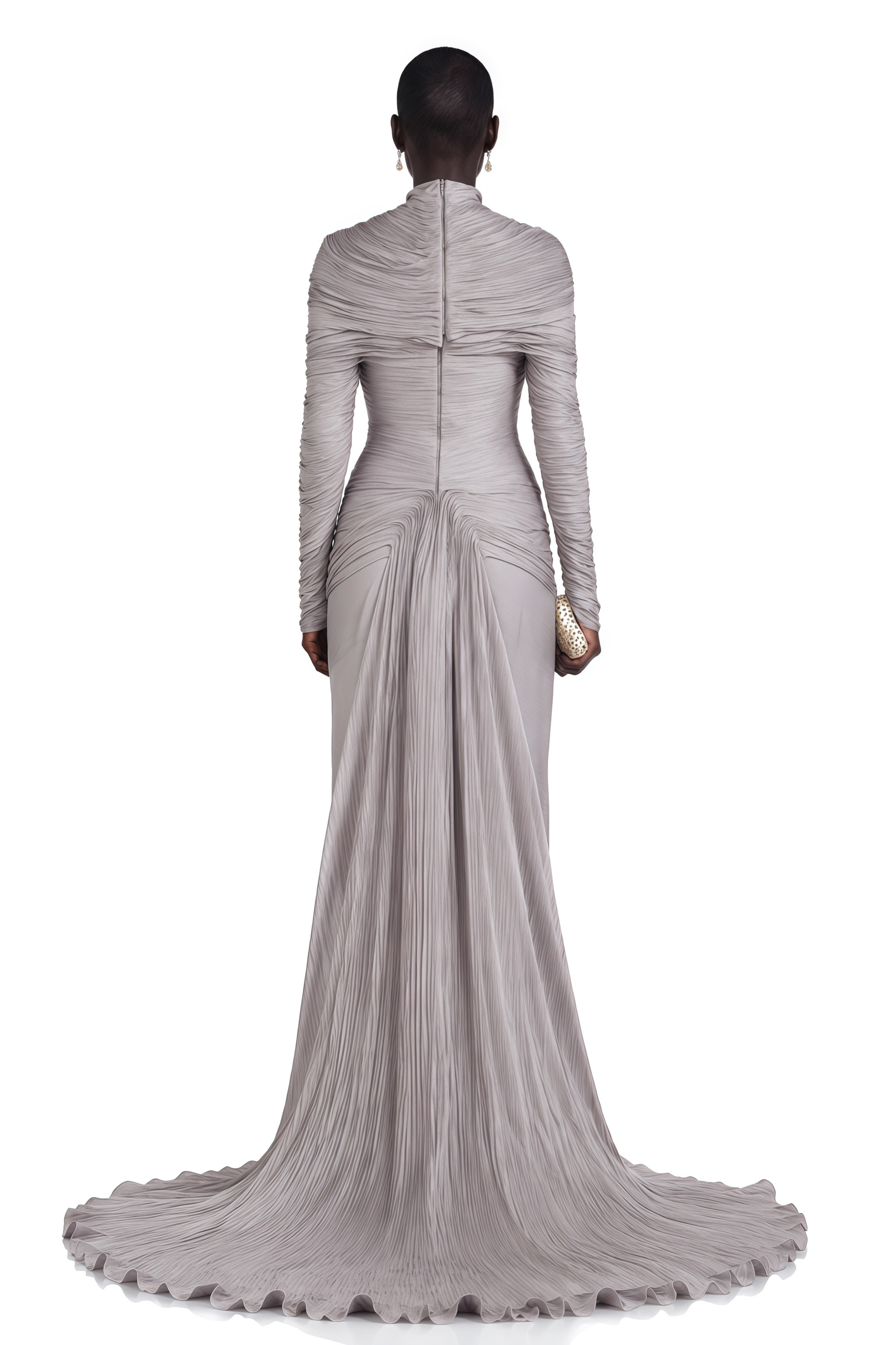 Nerida Silver Turtleneck Ruched Maxi Dress