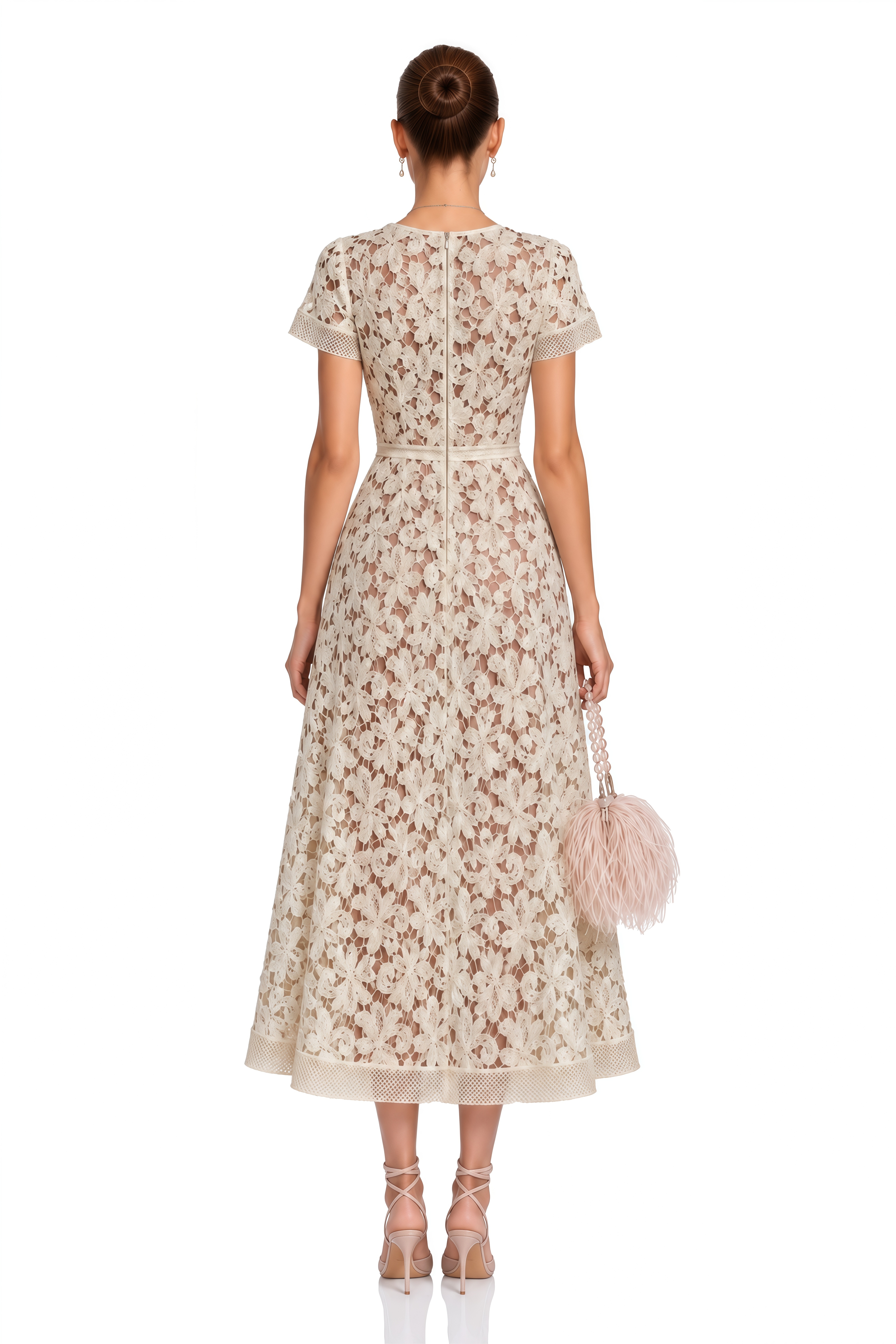 Araminta White Floral Embroidered Lace Midi Dress