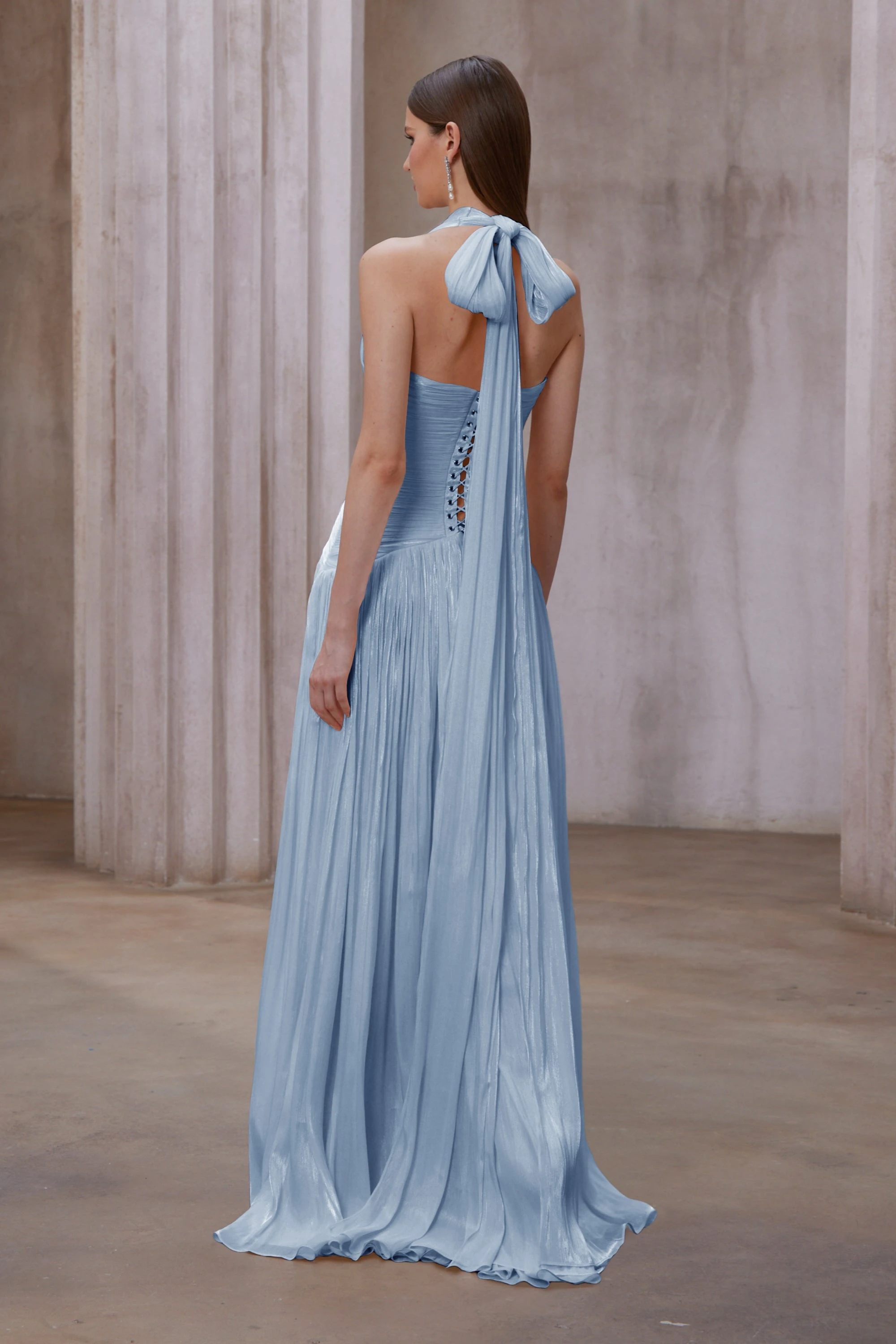 Blue Gathered Maxi Dress