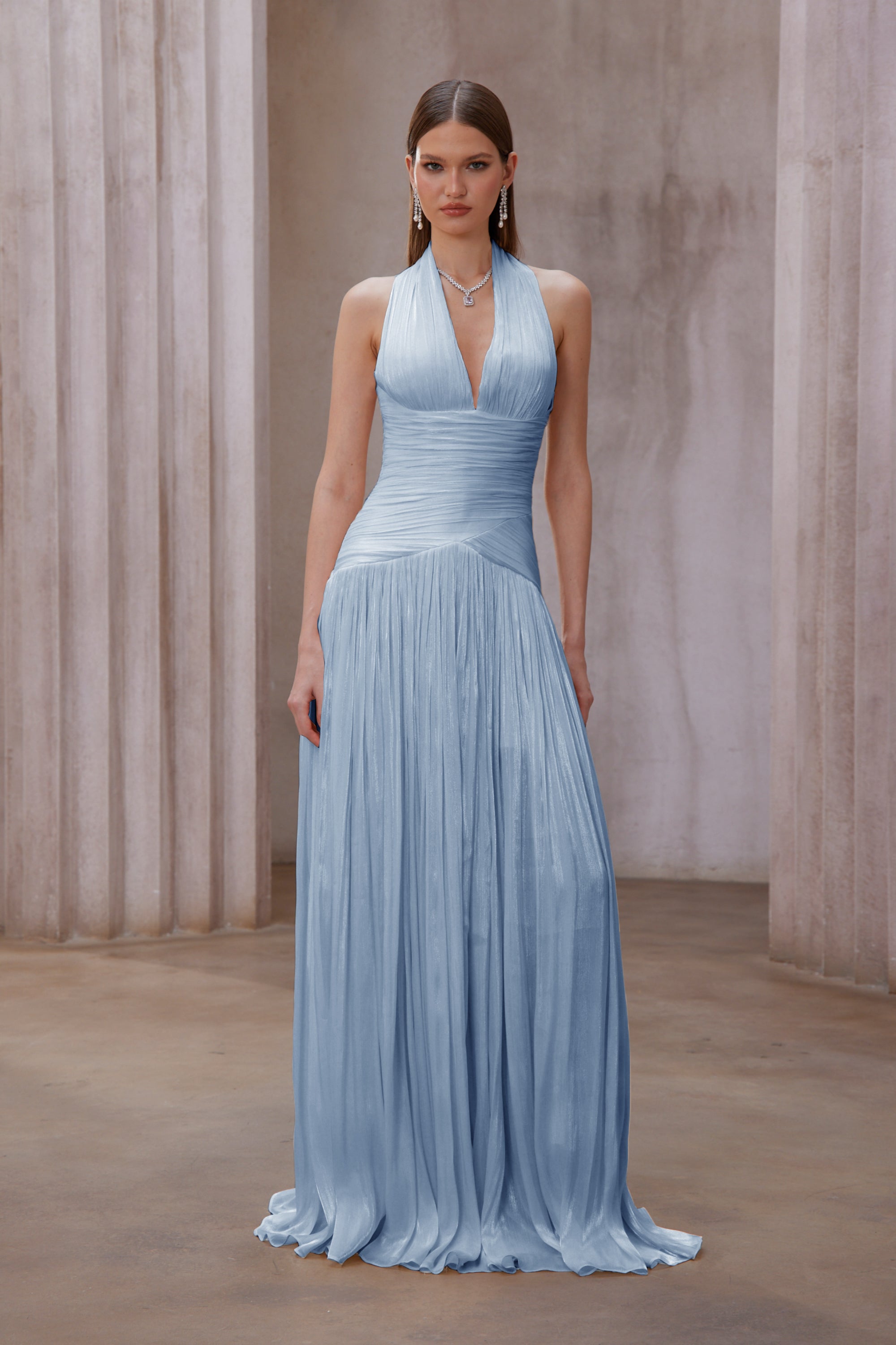 Uranie Blue Gathered Maxi Dress – Miss Rosier - Women's Online