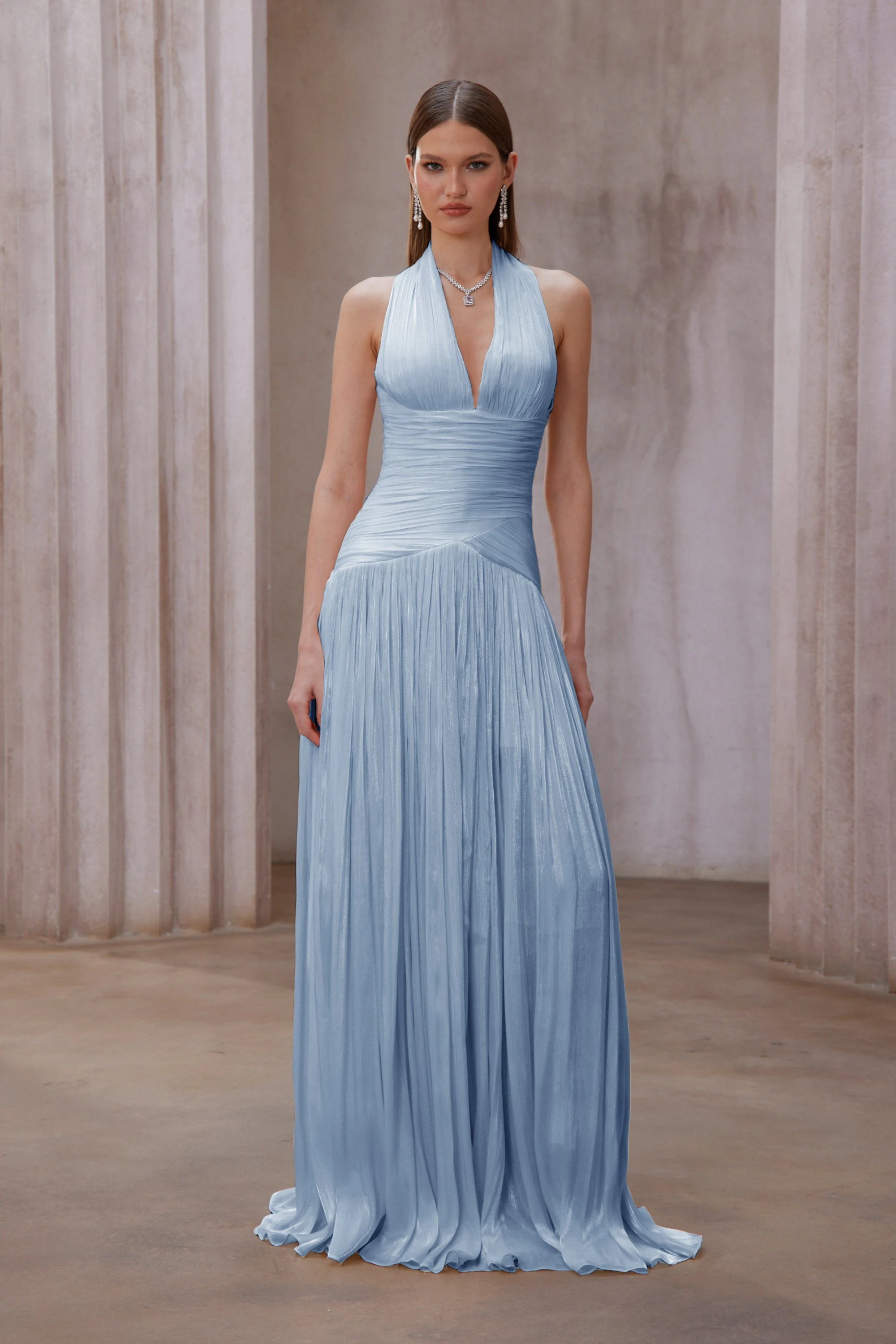 Blue Gathered Maxi Dress