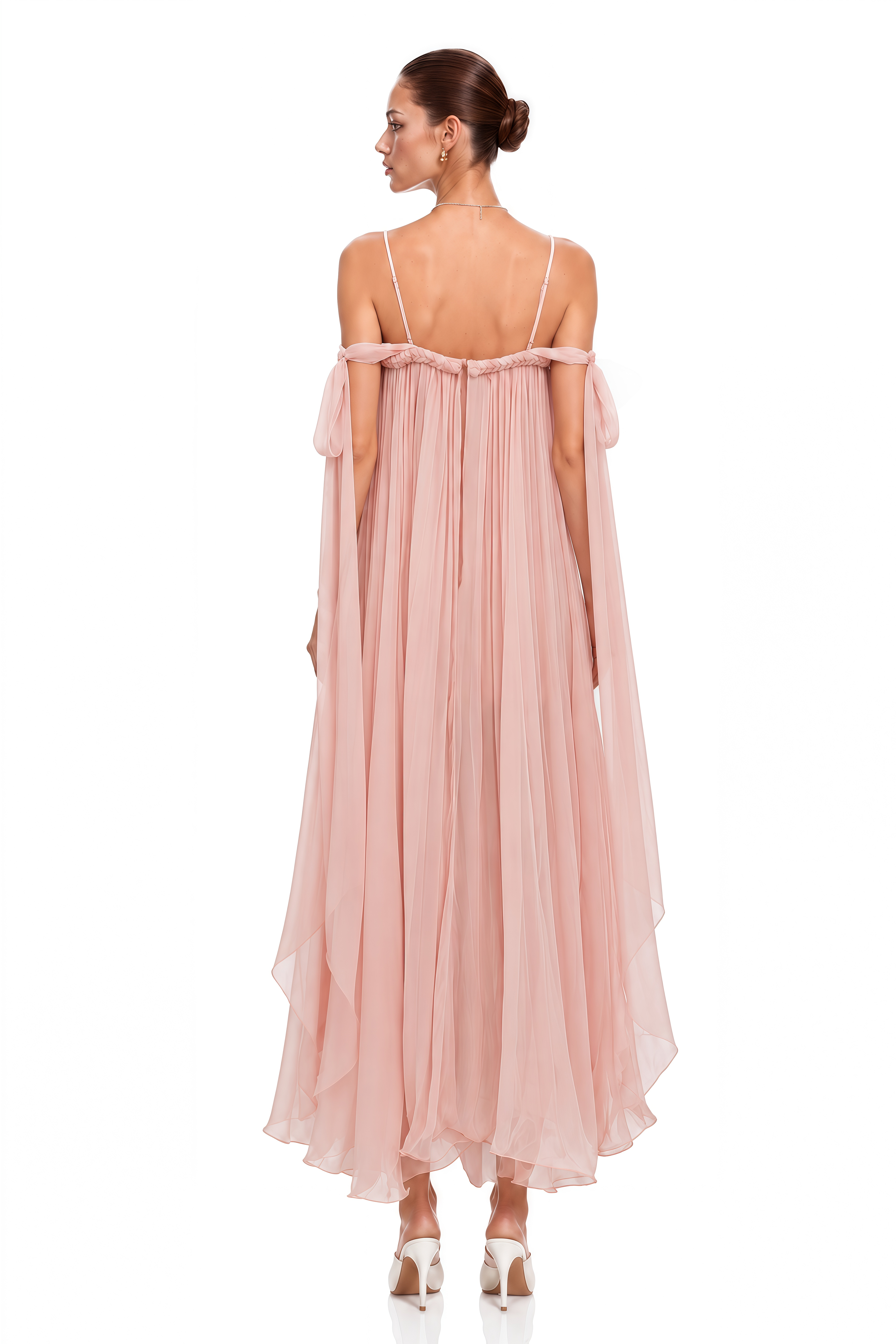 Agathe Pink Braid Detail Pleated Maxi Dress