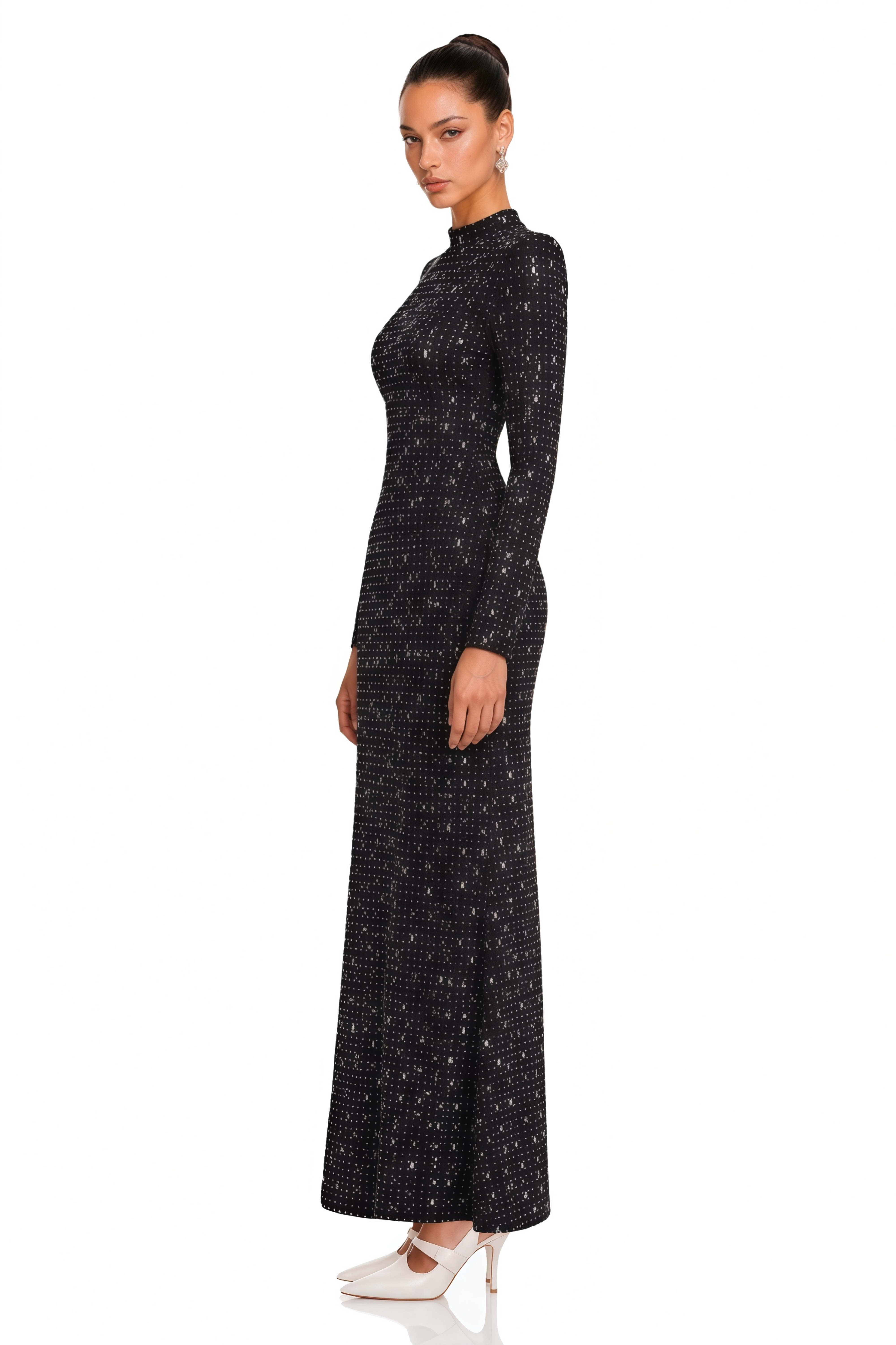 Léna Black Embellished Semi-Sheer Maxi Dress