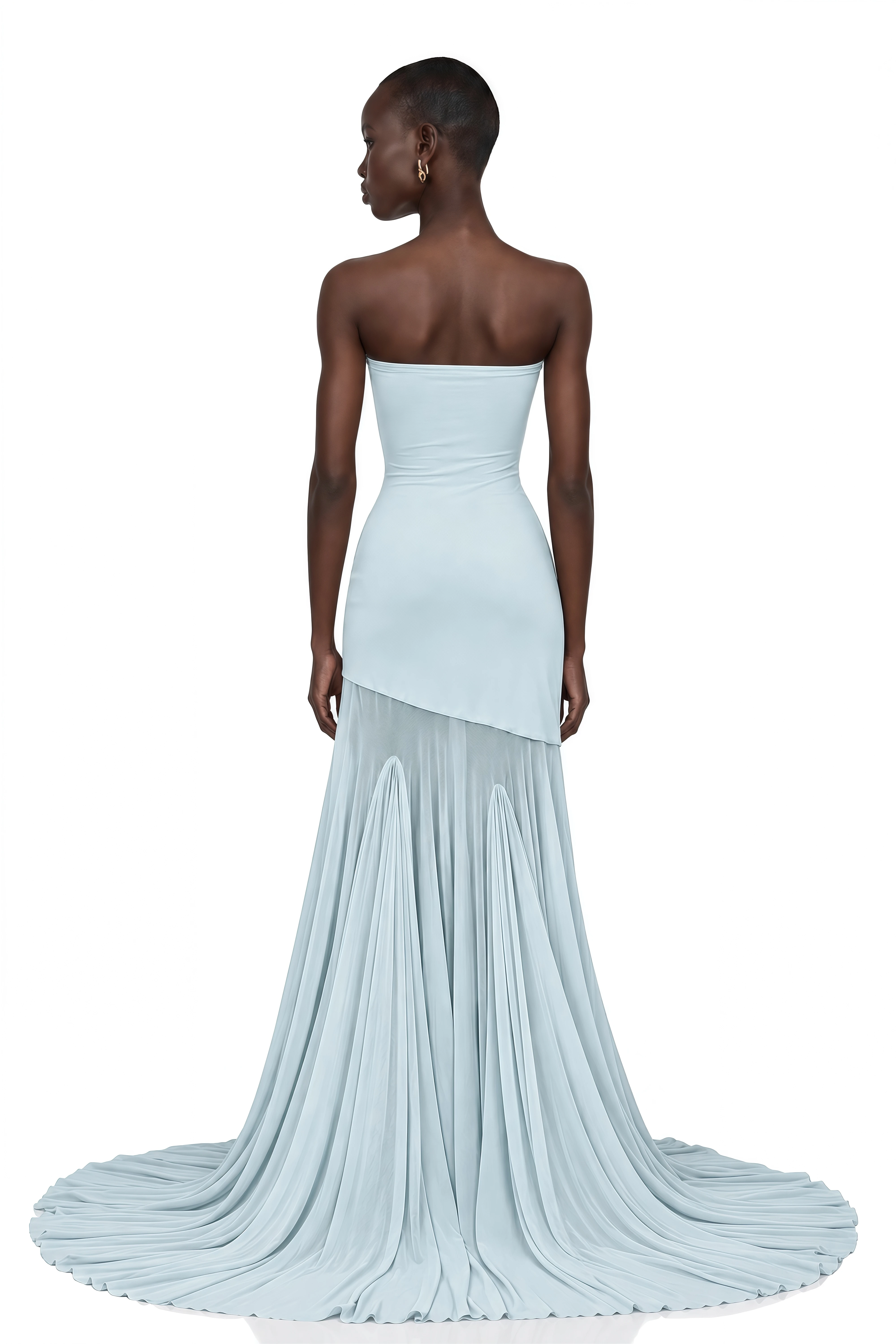 Josiane Blue Off-shoulder Sheer Tulle Maxi Dress
