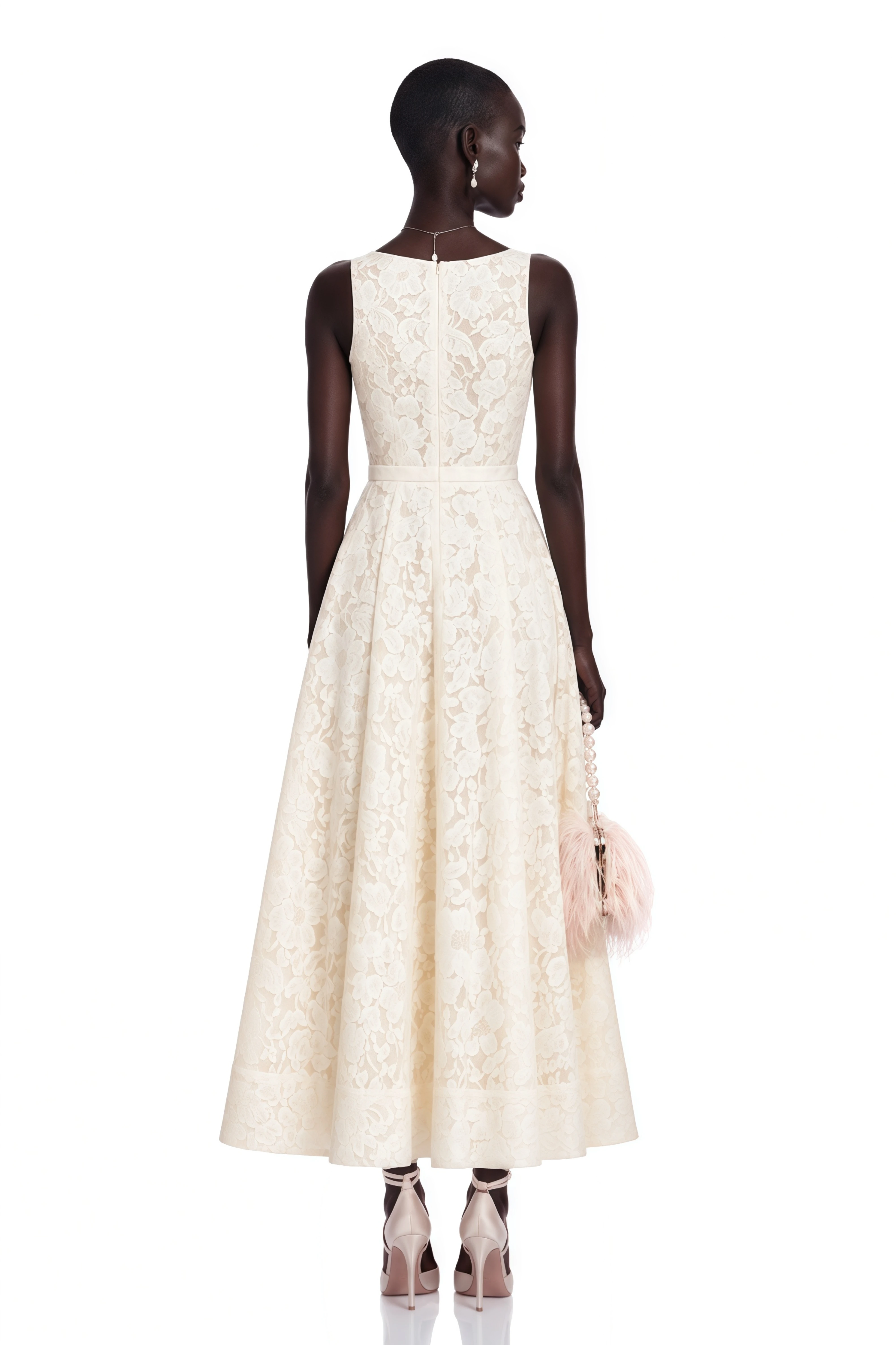 Golnar White Sleeveless Floral Lace Maxi Dress