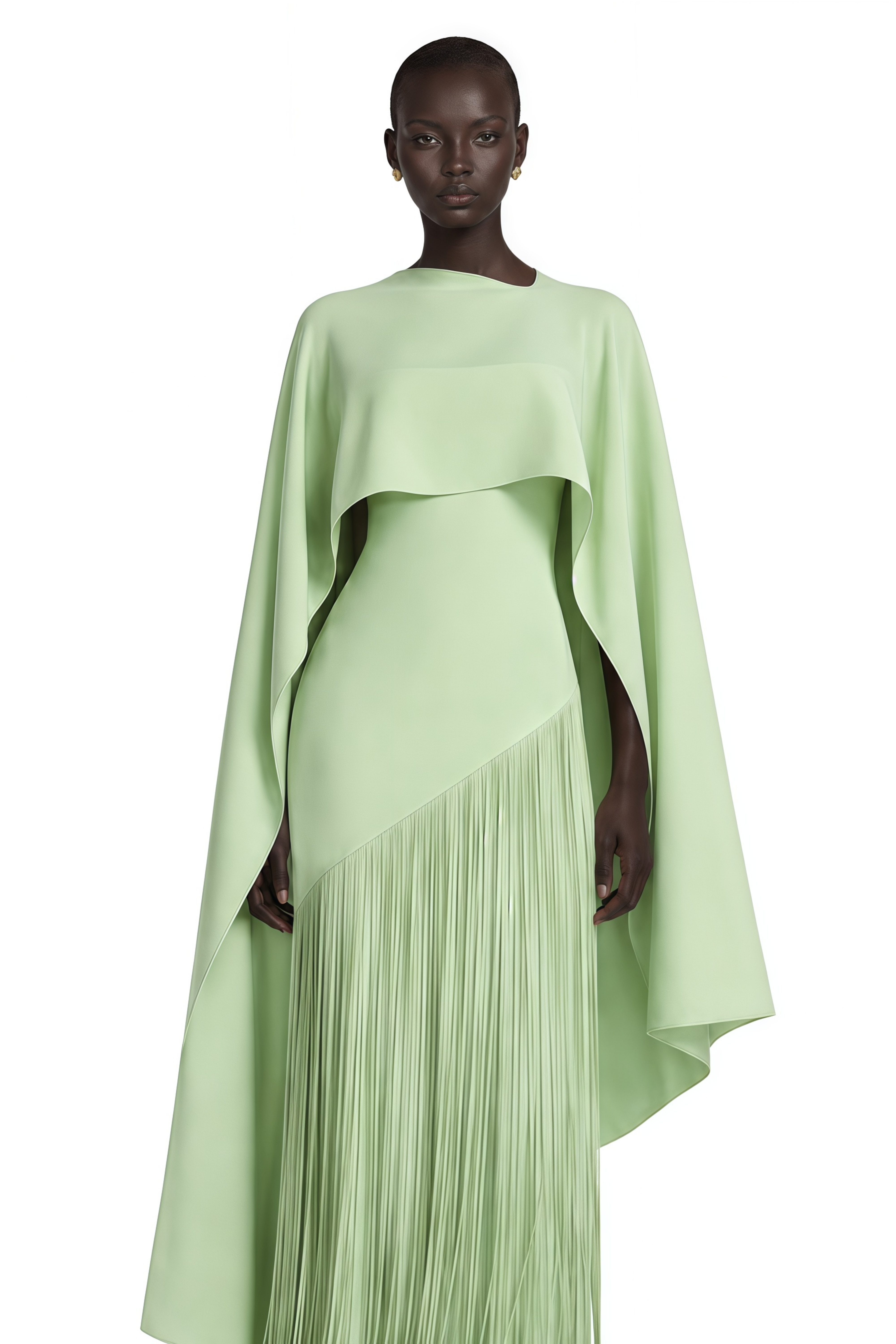 Cayetana Emerald Green Fringe Maxi Dress with Cape Effect – Miss Rosier
