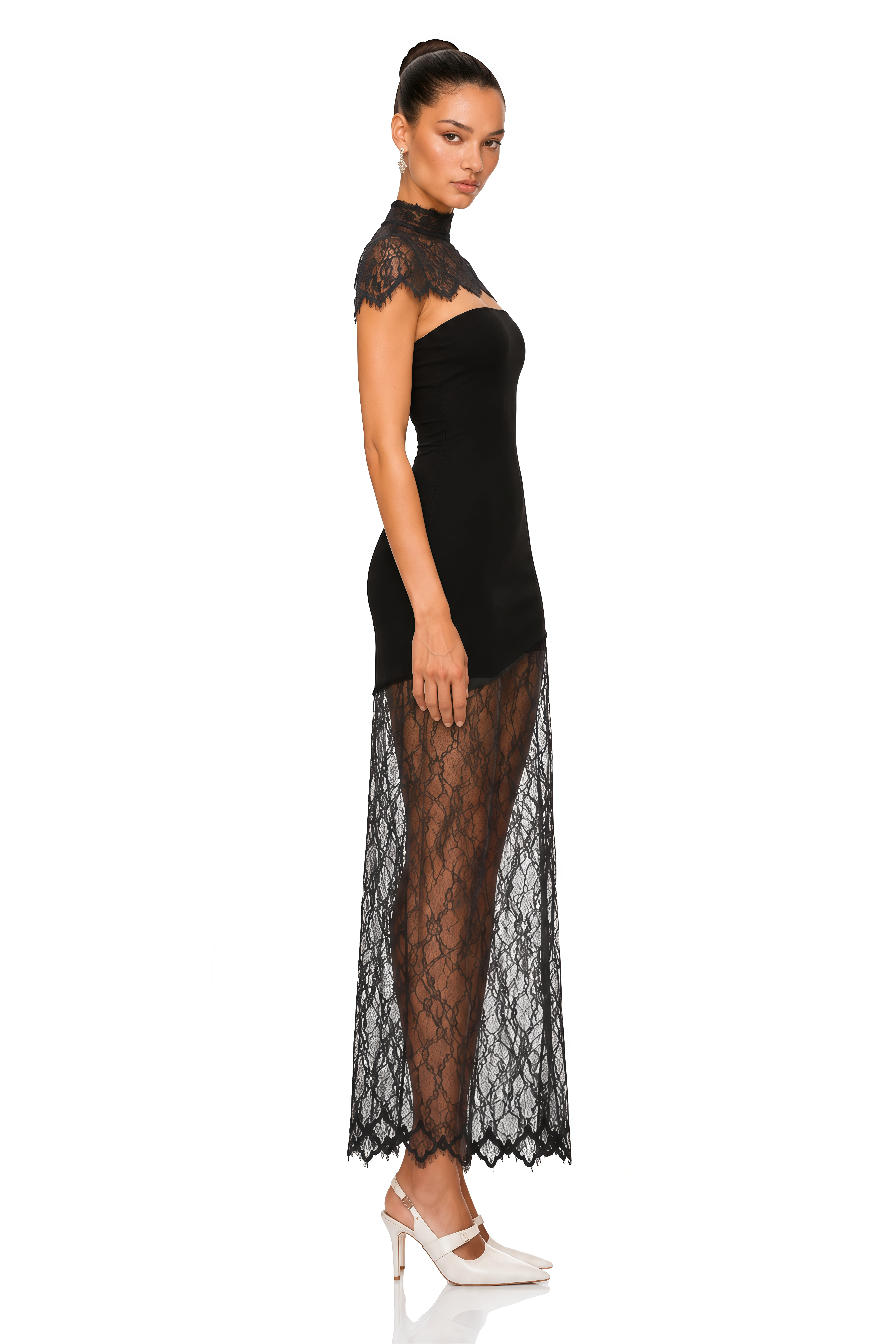 Arianna Black Floral Lace Shawl & Dress Matching Set