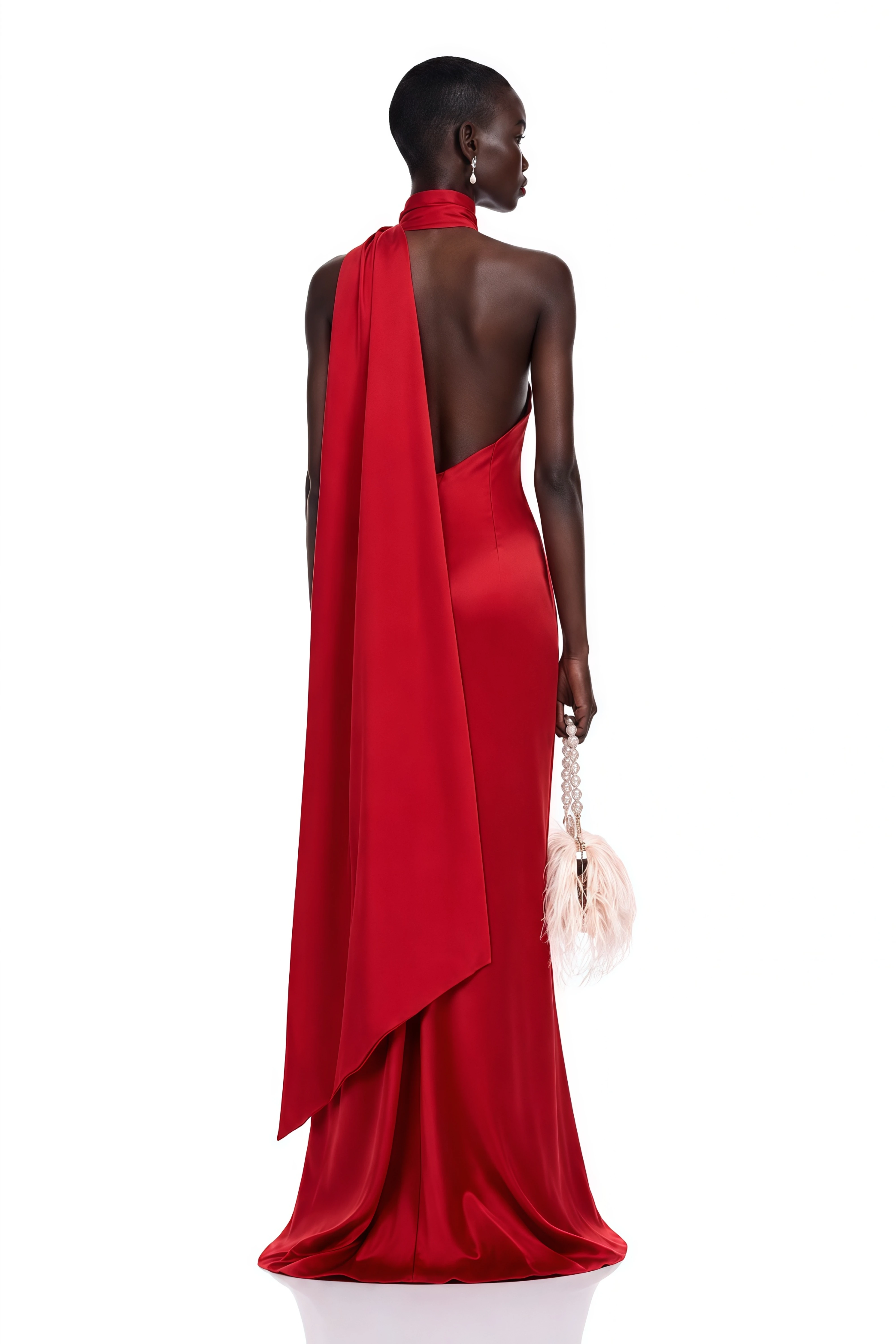 Frederica Red Halterneck 3D Petal Maxi Dress