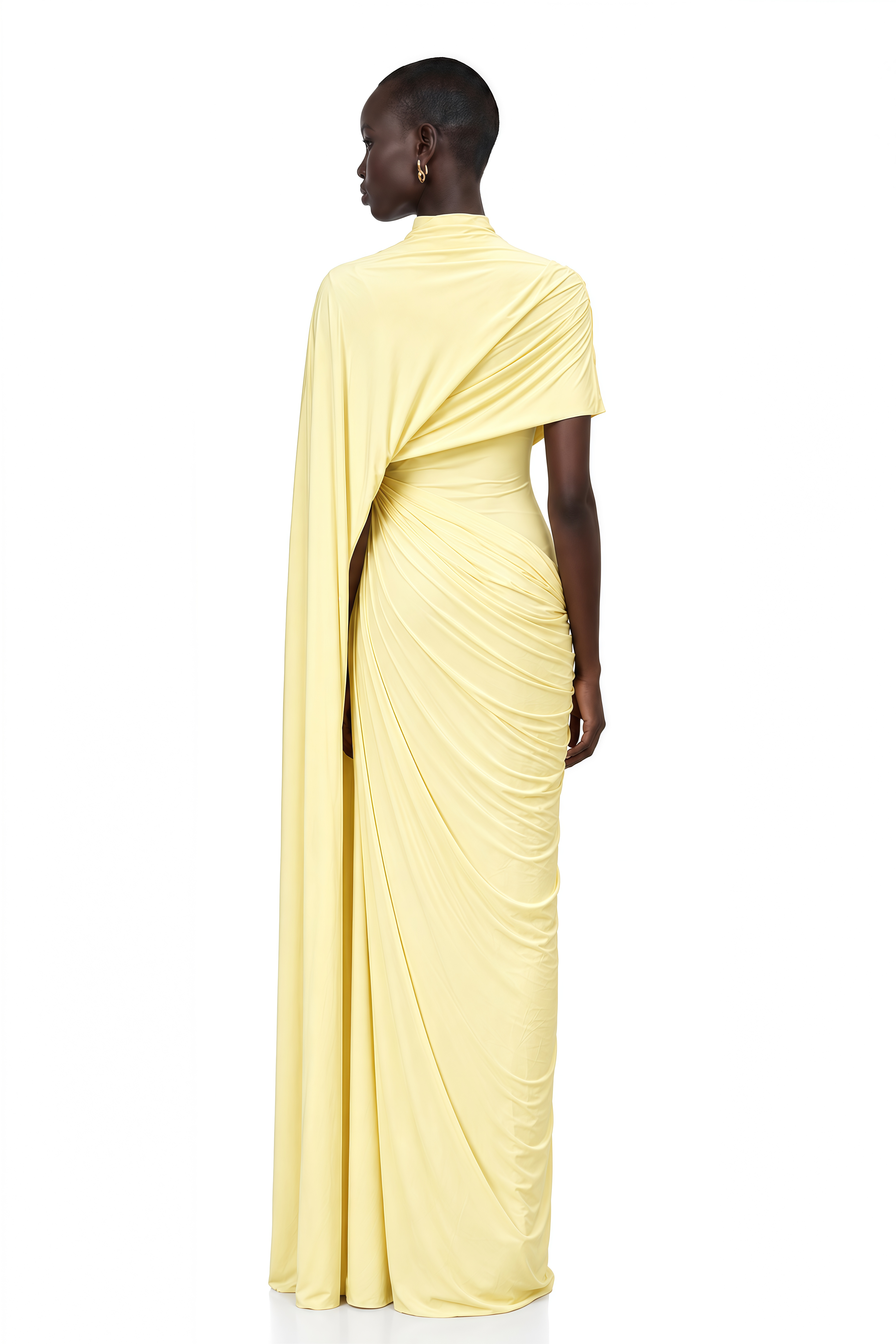 Fenella Asymmetrical Draped Cape & Dress Matching Set in Yellow
