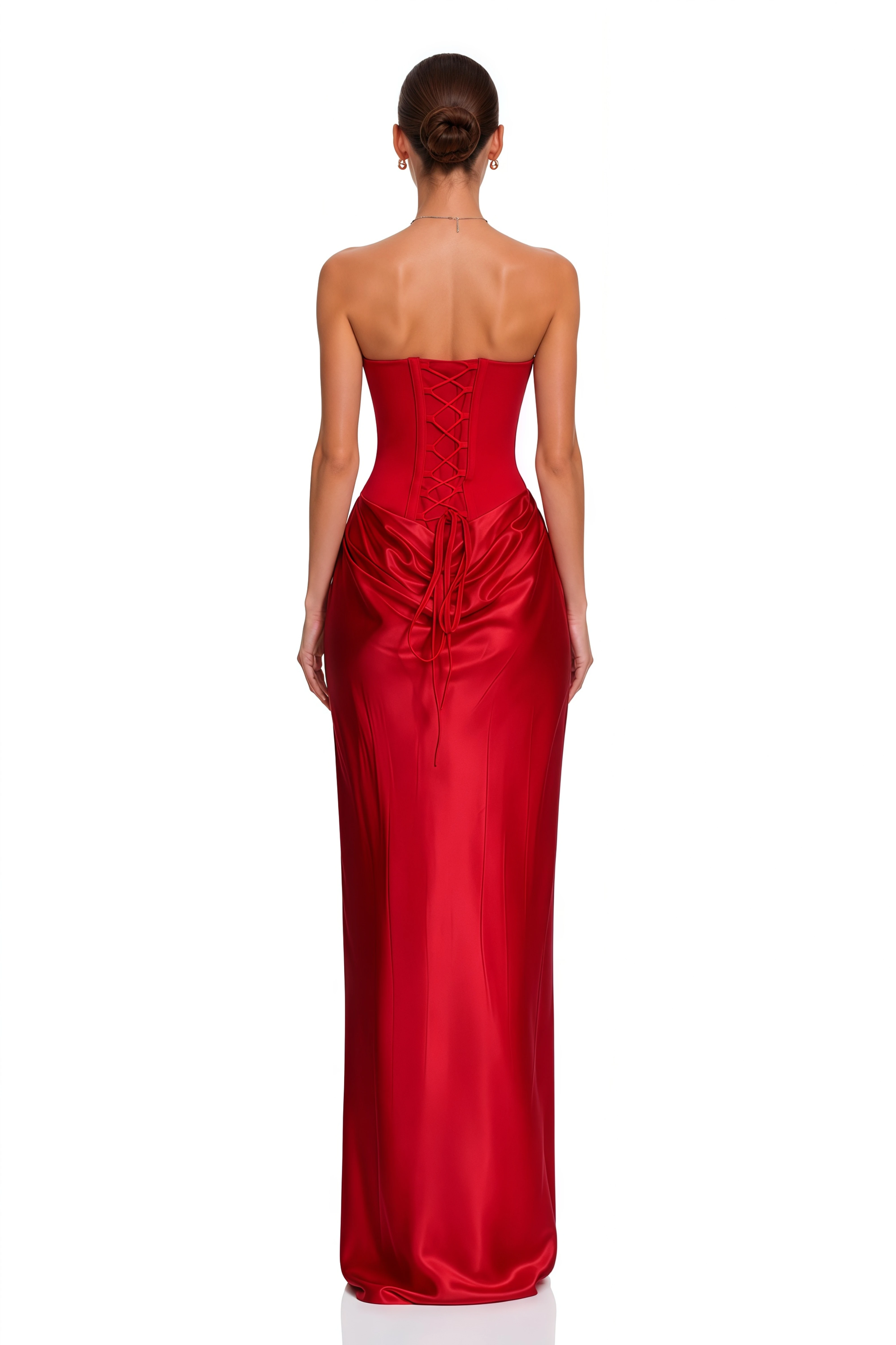 Berit Red Scarf Off Shoulder Ruched Maxi Dress