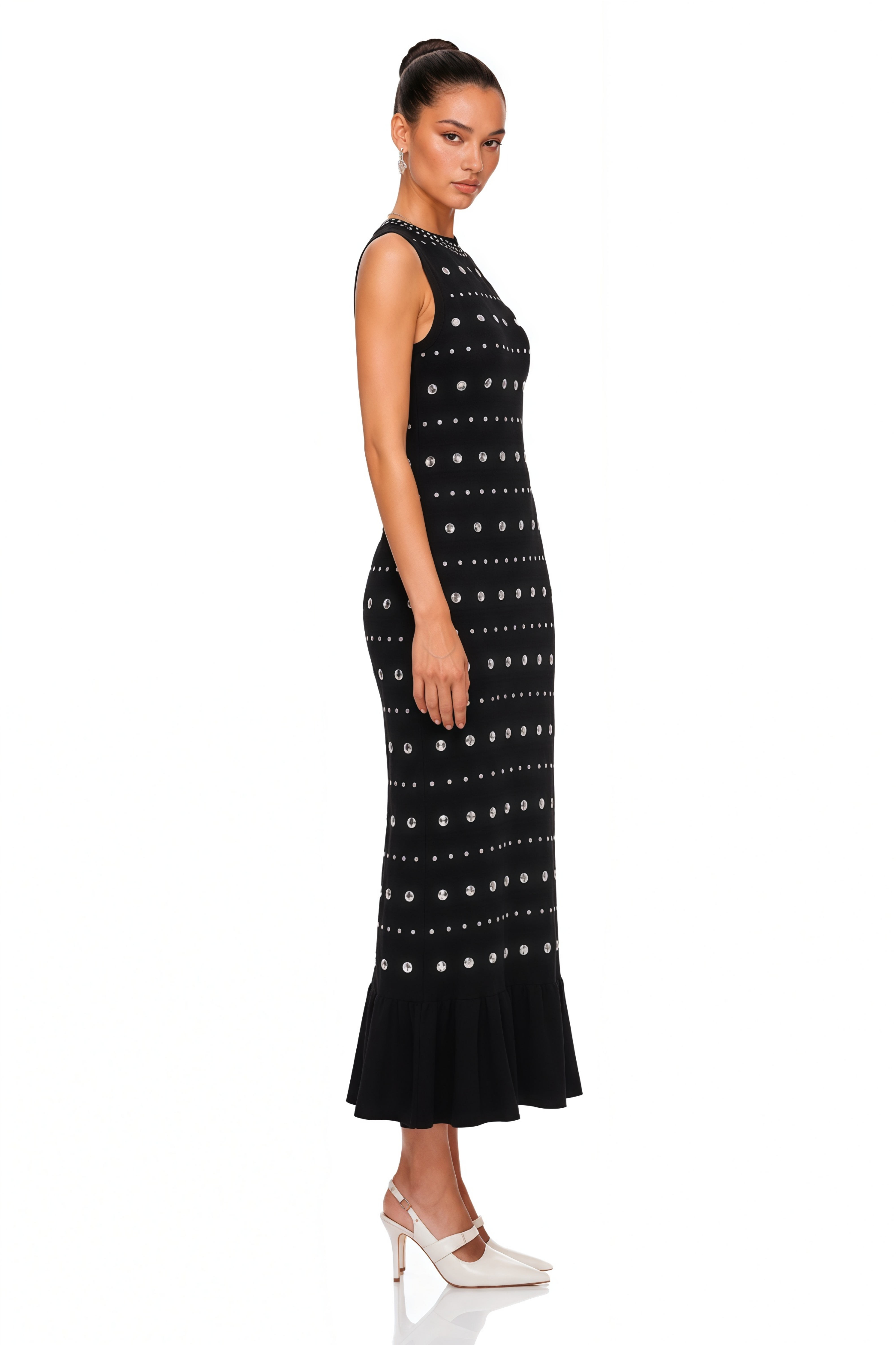 Chloé Studded Crochet-Knit Maxi Dress in Black