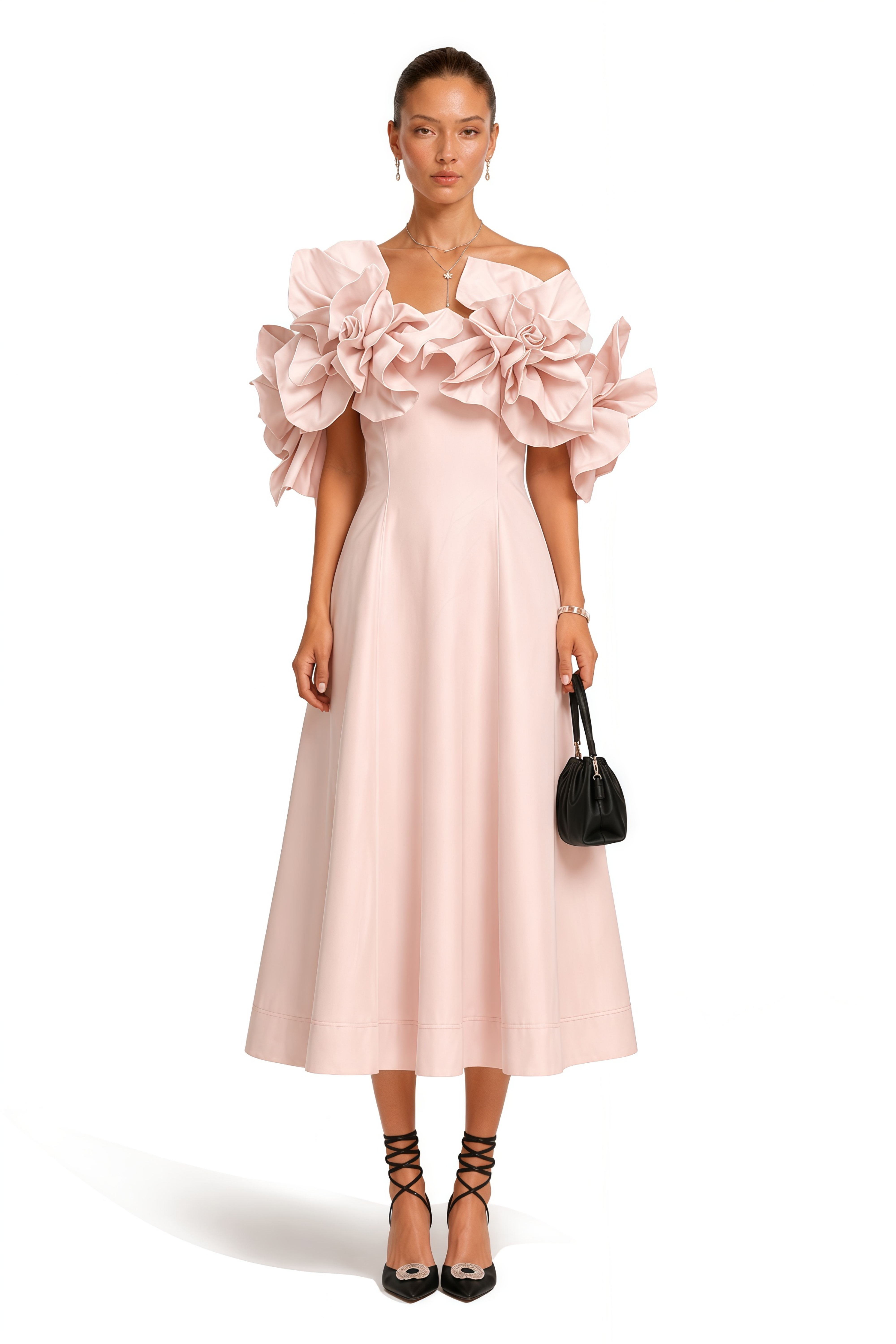 Juliette Pink Off-Shoulder 3D-Petal Midi Dress – Miss Rosier