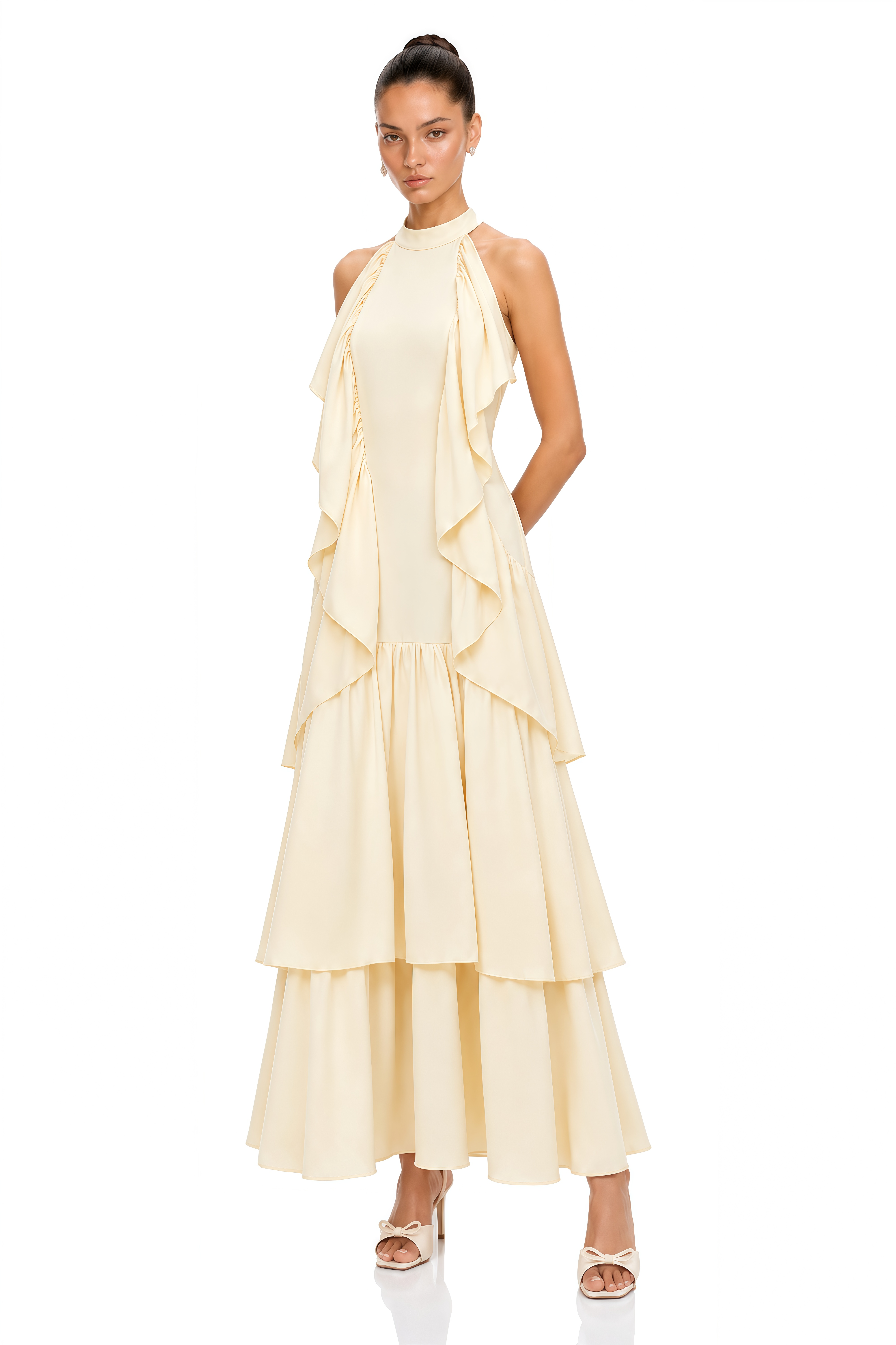 Ambre Yellow Ruched Sleeveless Maxi Dress