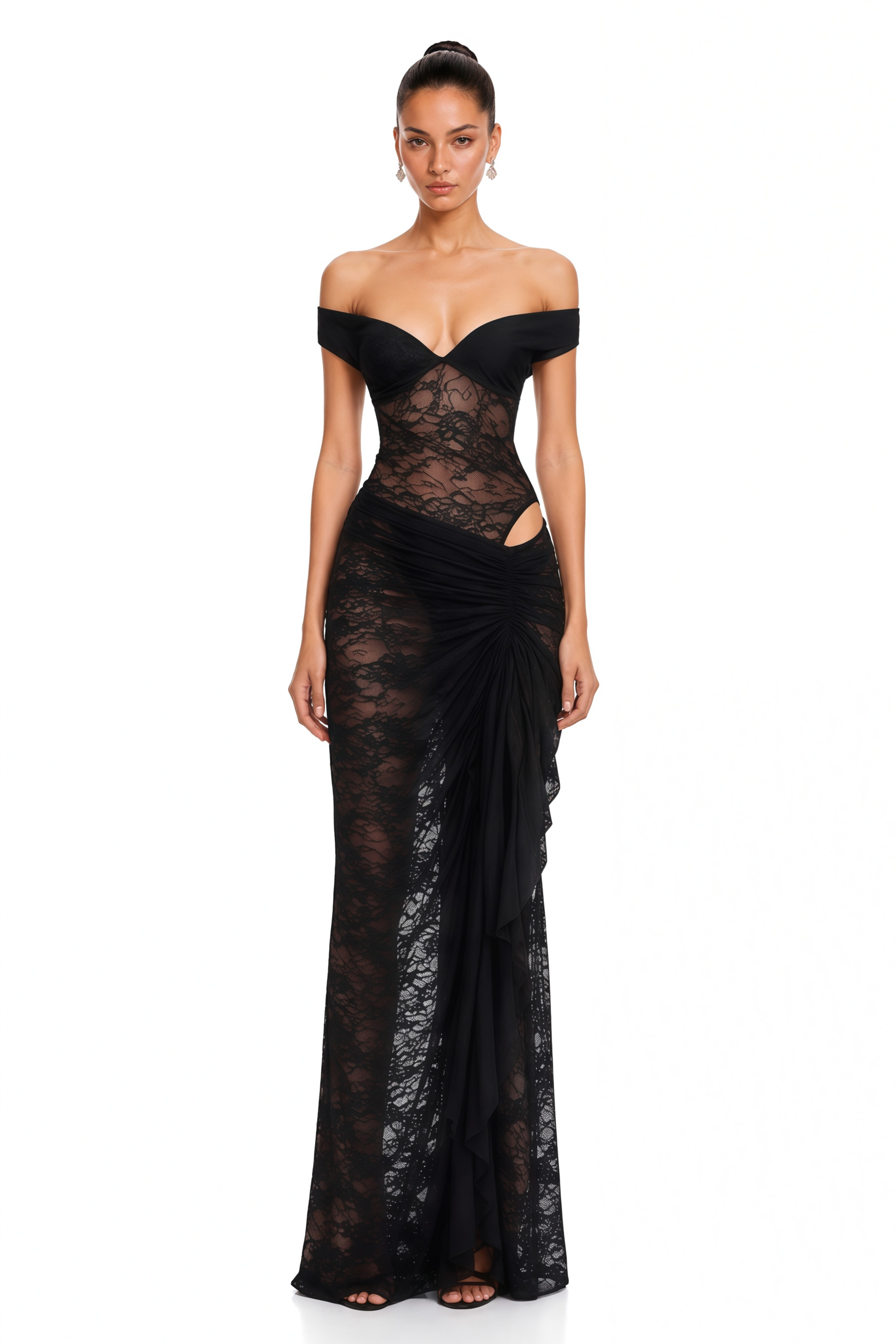 Frida Black Semi-Sheer Lace Bodysuit & Skirt Set