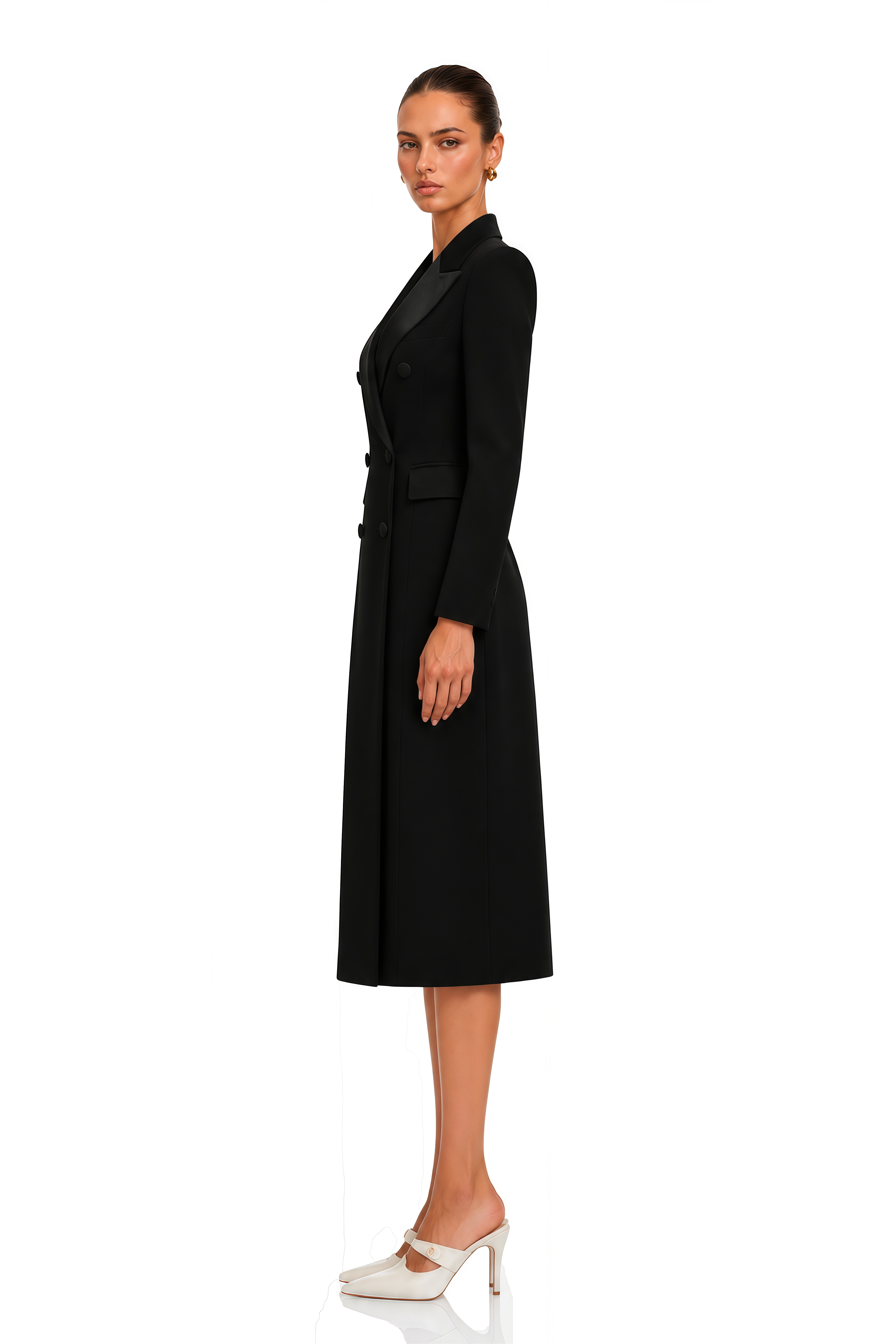 Eithne Black Double-Breasted Long Coat