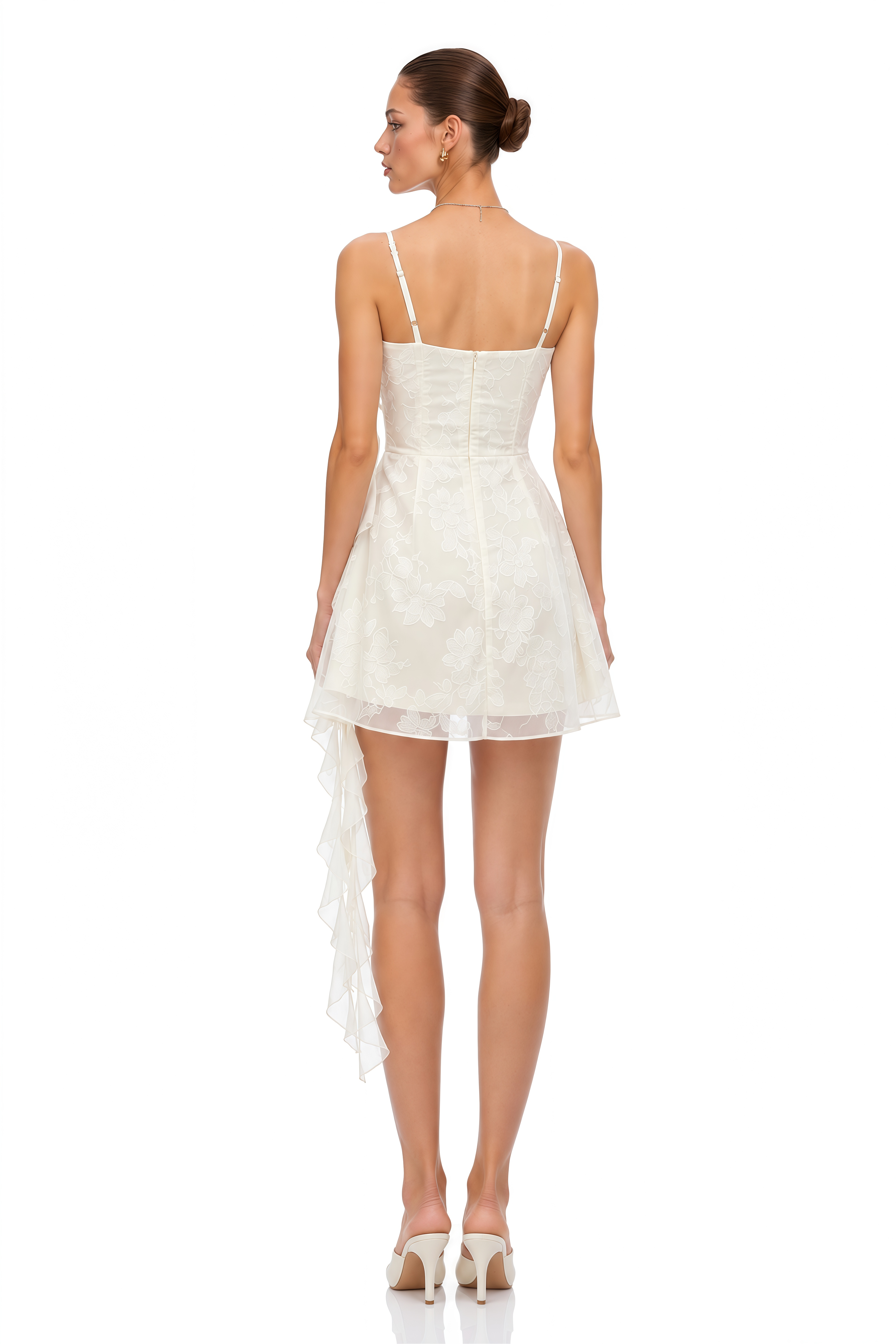 Jean Cream Floral Print Draped Mini Dress