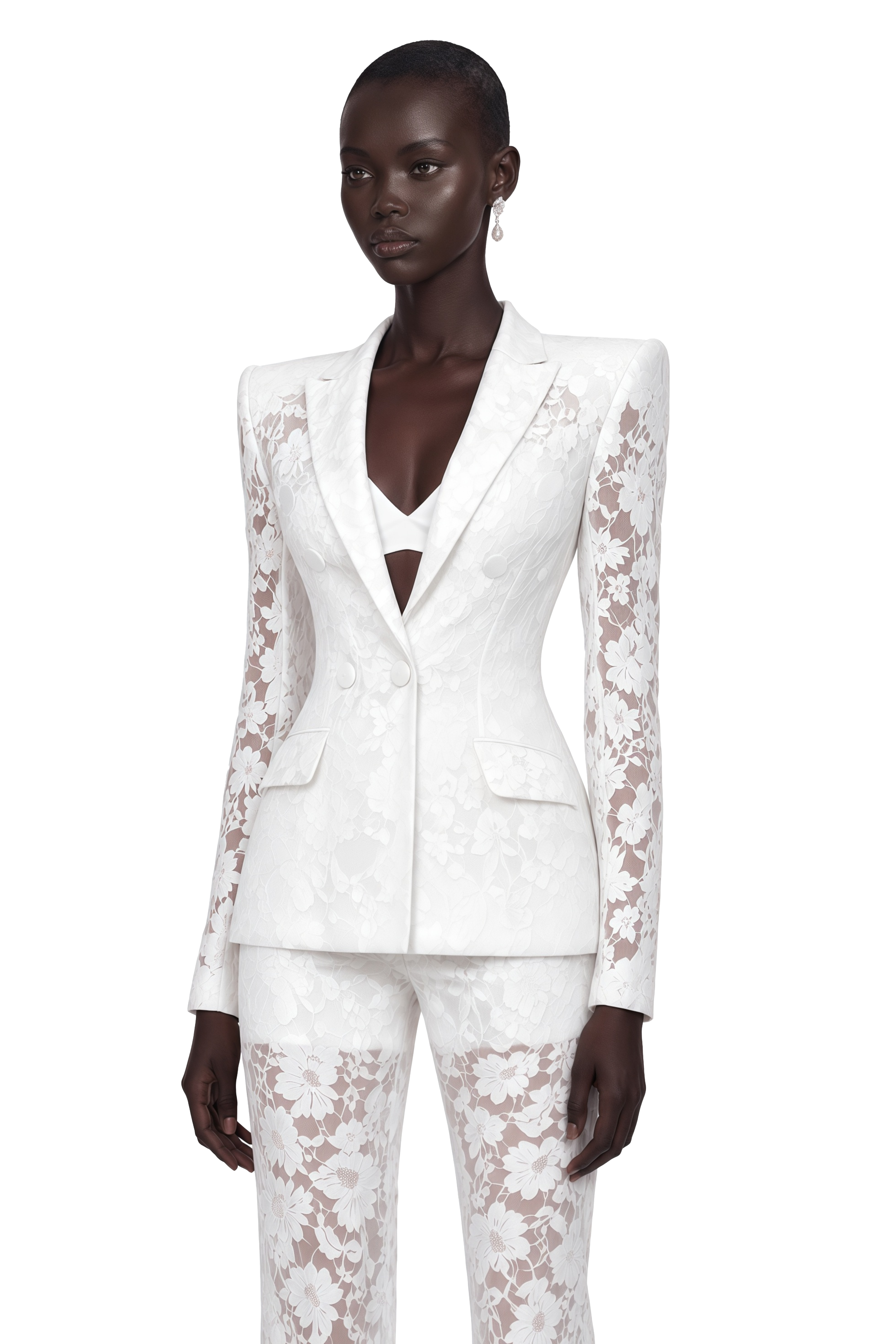 Zoé Sheer Lace Blazer & Trousers Matching Set