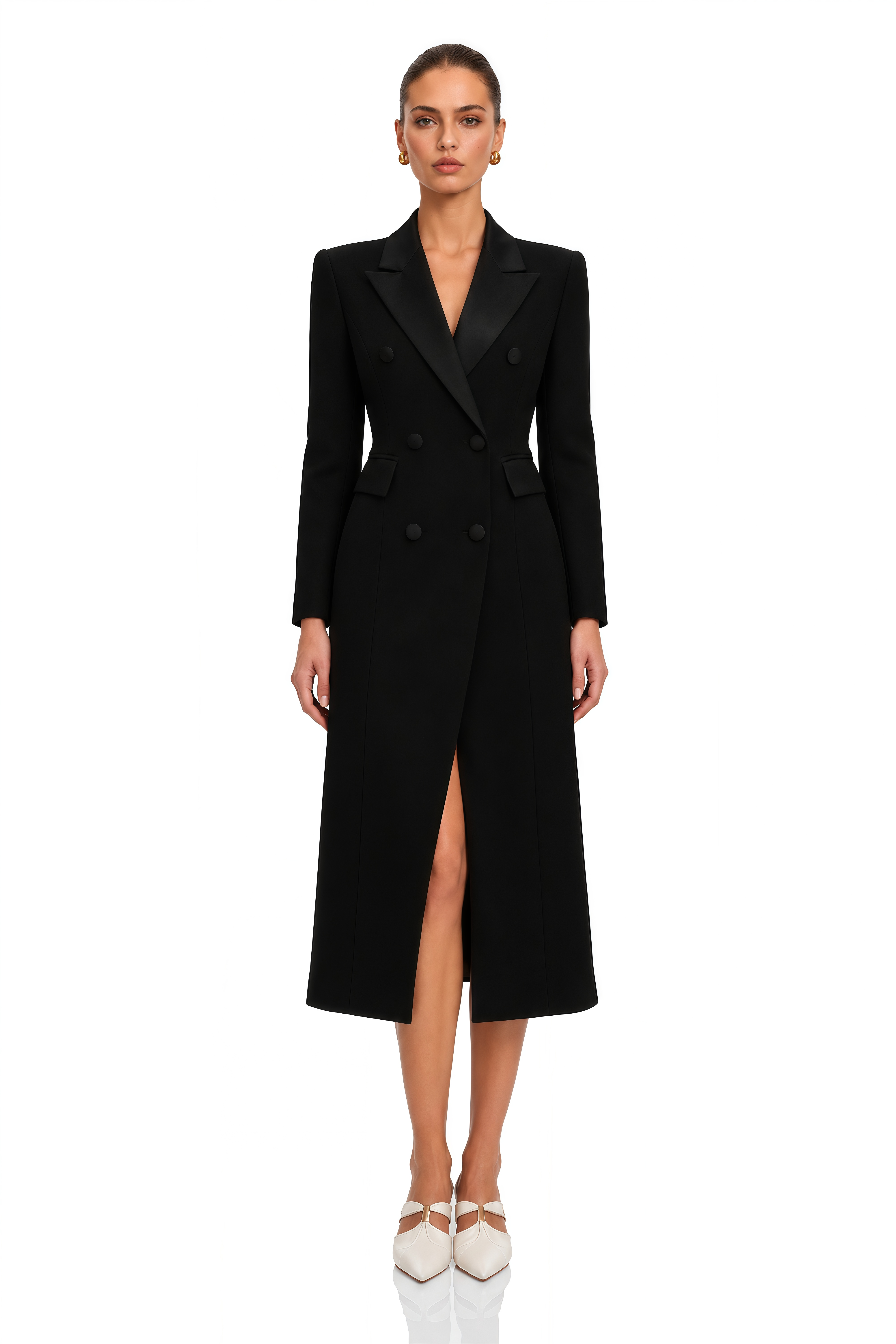 Eithne Black Double-Breasted Long Coat
