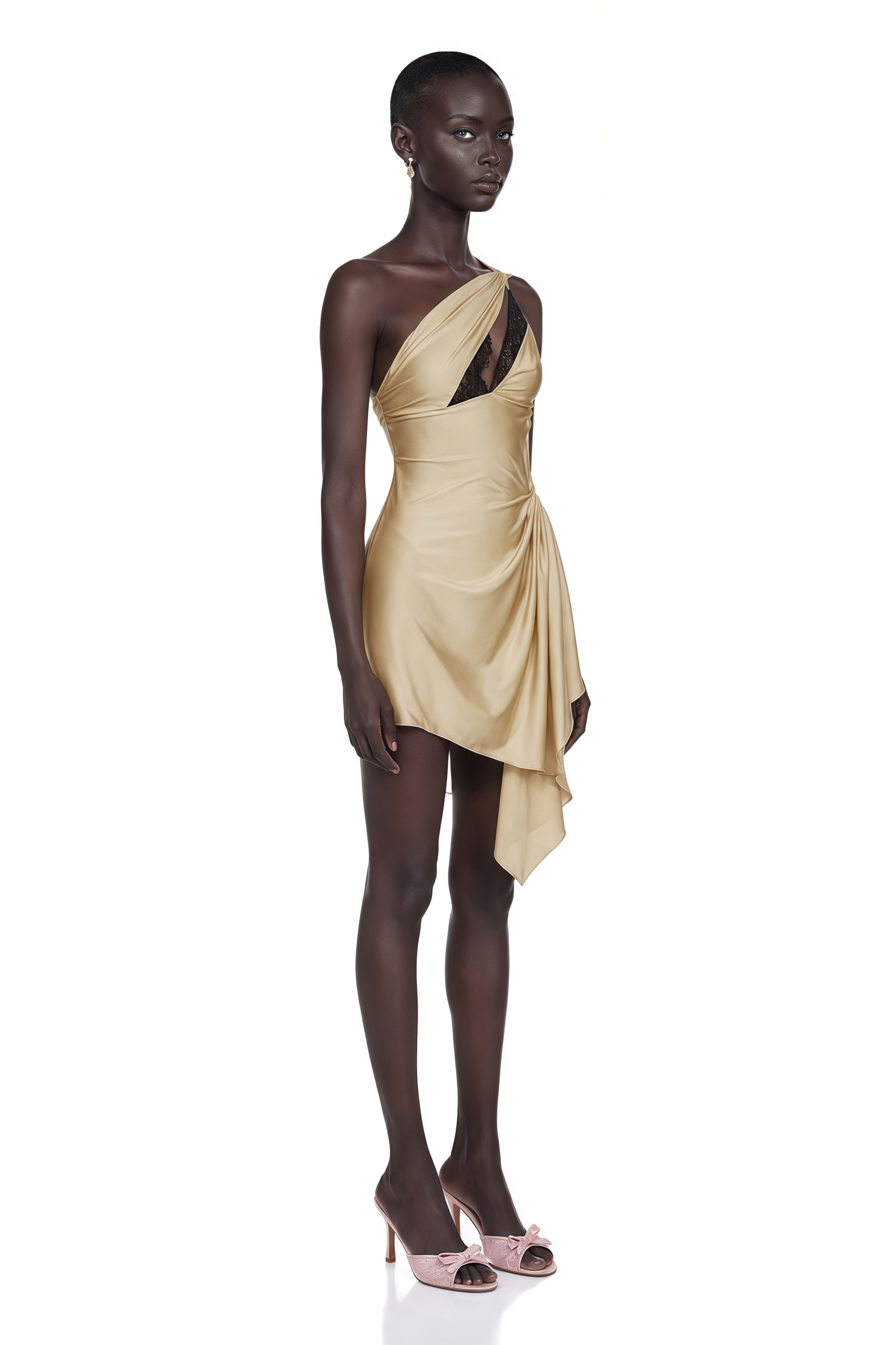 Juana Neutral Lace-detail Asymmetrical Mini Dress