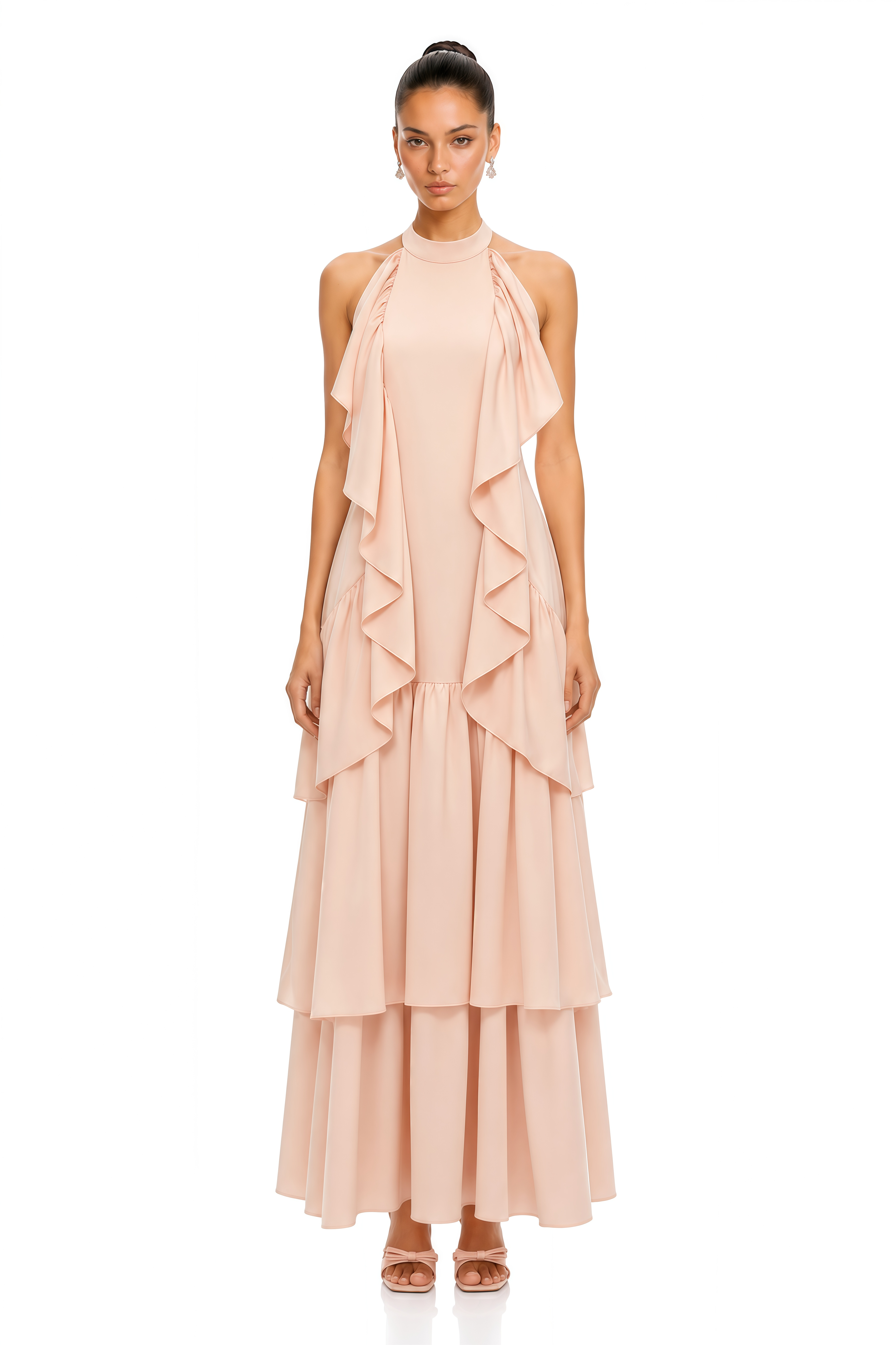 Ambre Pink Ruched Sleeveless Maxi Dress