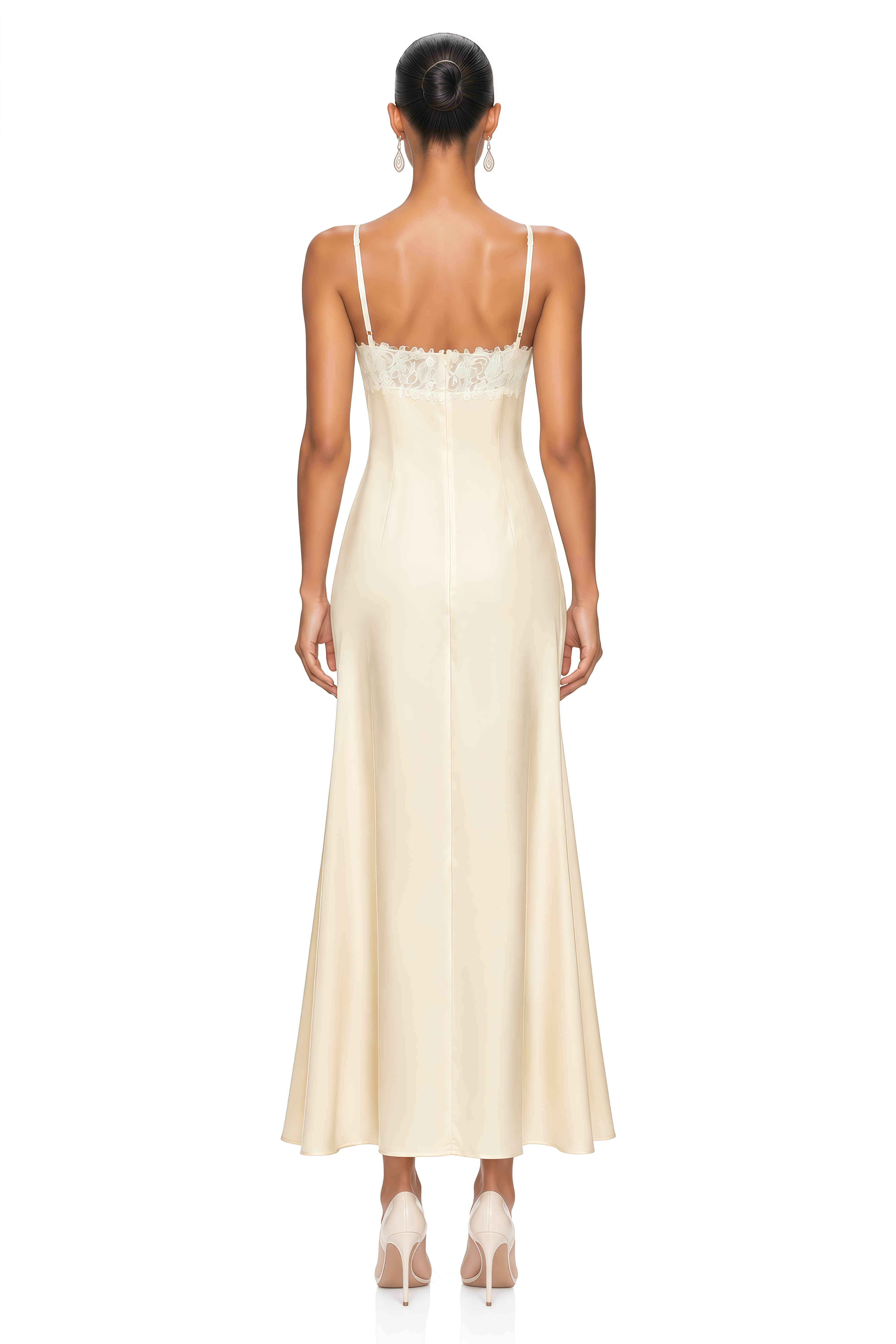 Sienna Neutral Satin Maxi Dress with High Slit