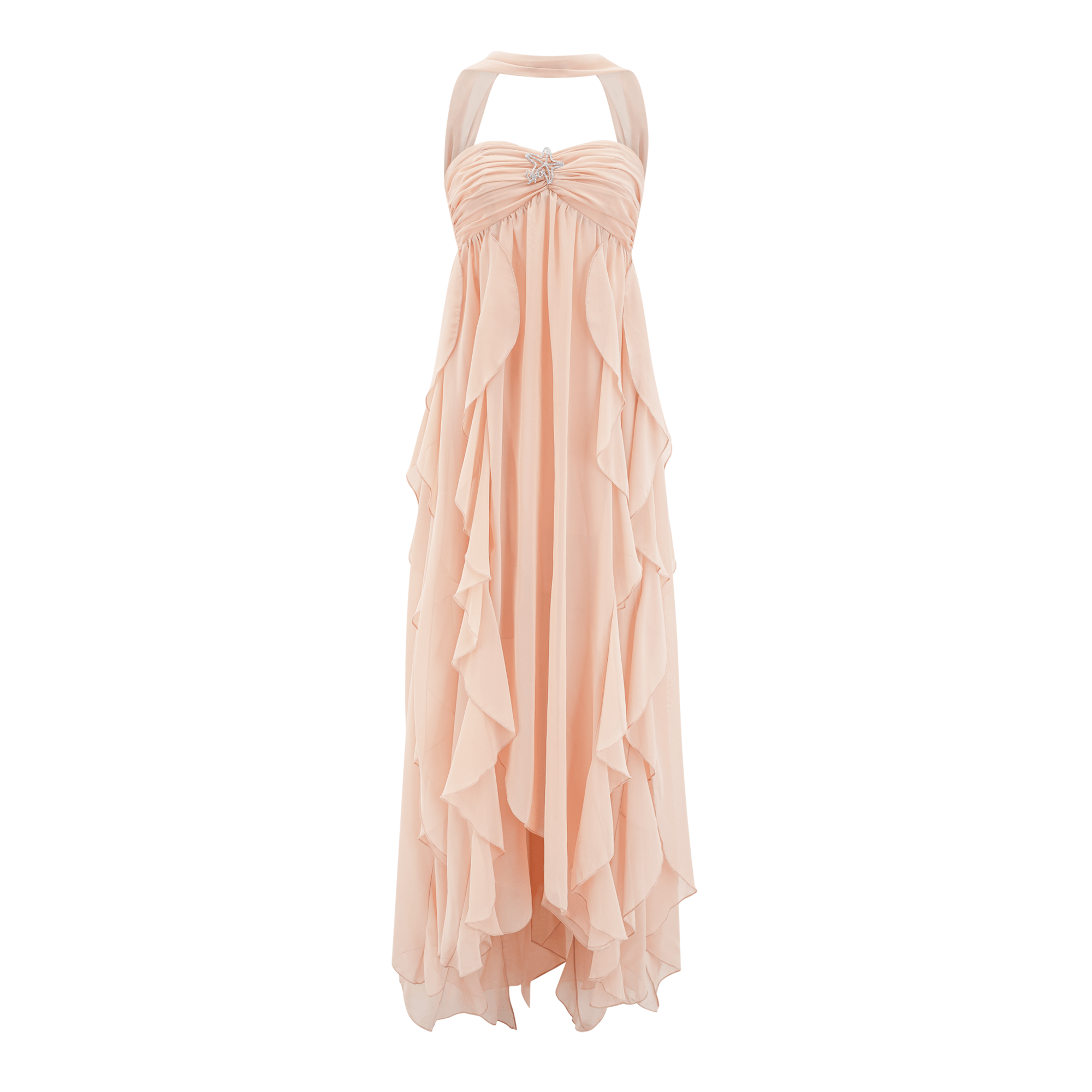 Mariah White Chiffon Ruffle Halterneck Maxi Dress