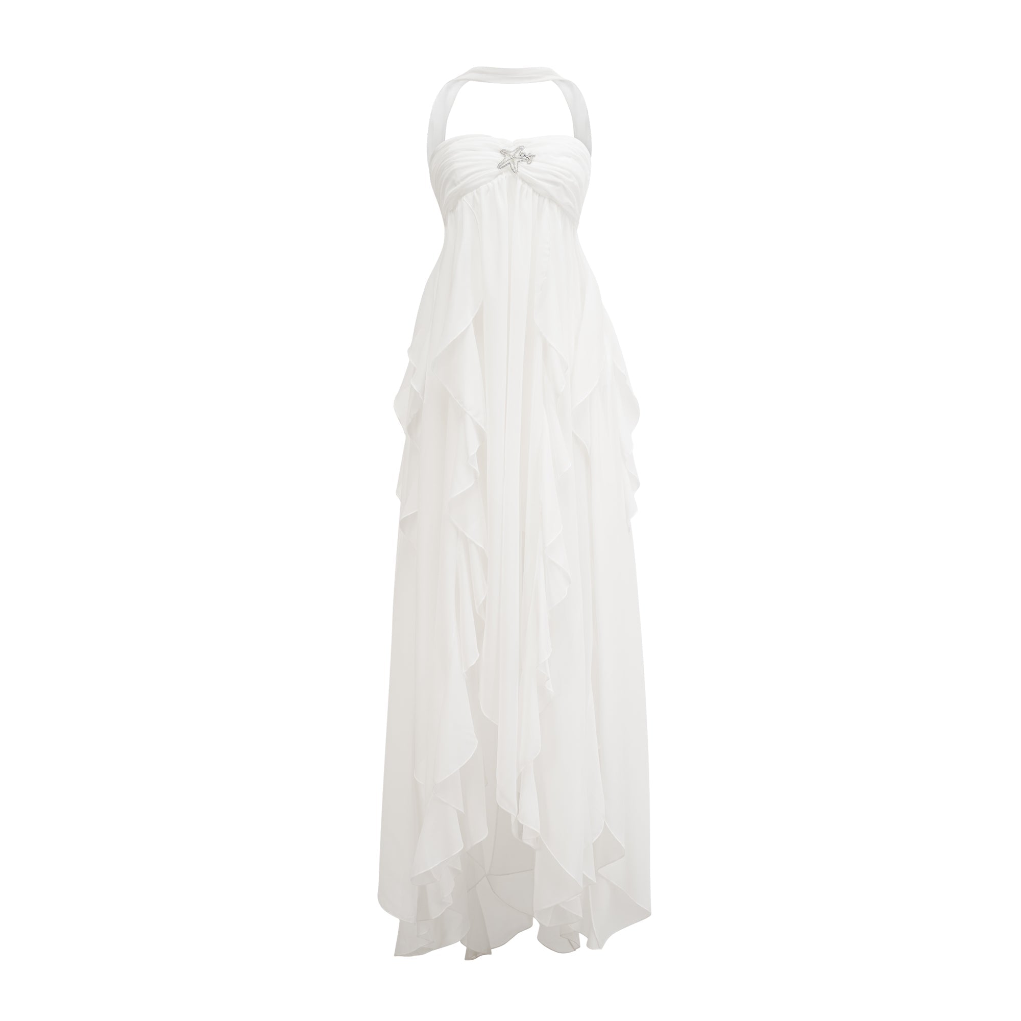 Mariah Pink Chiffon Ruffle Halterneck Maxi Dress – Miss Rosier