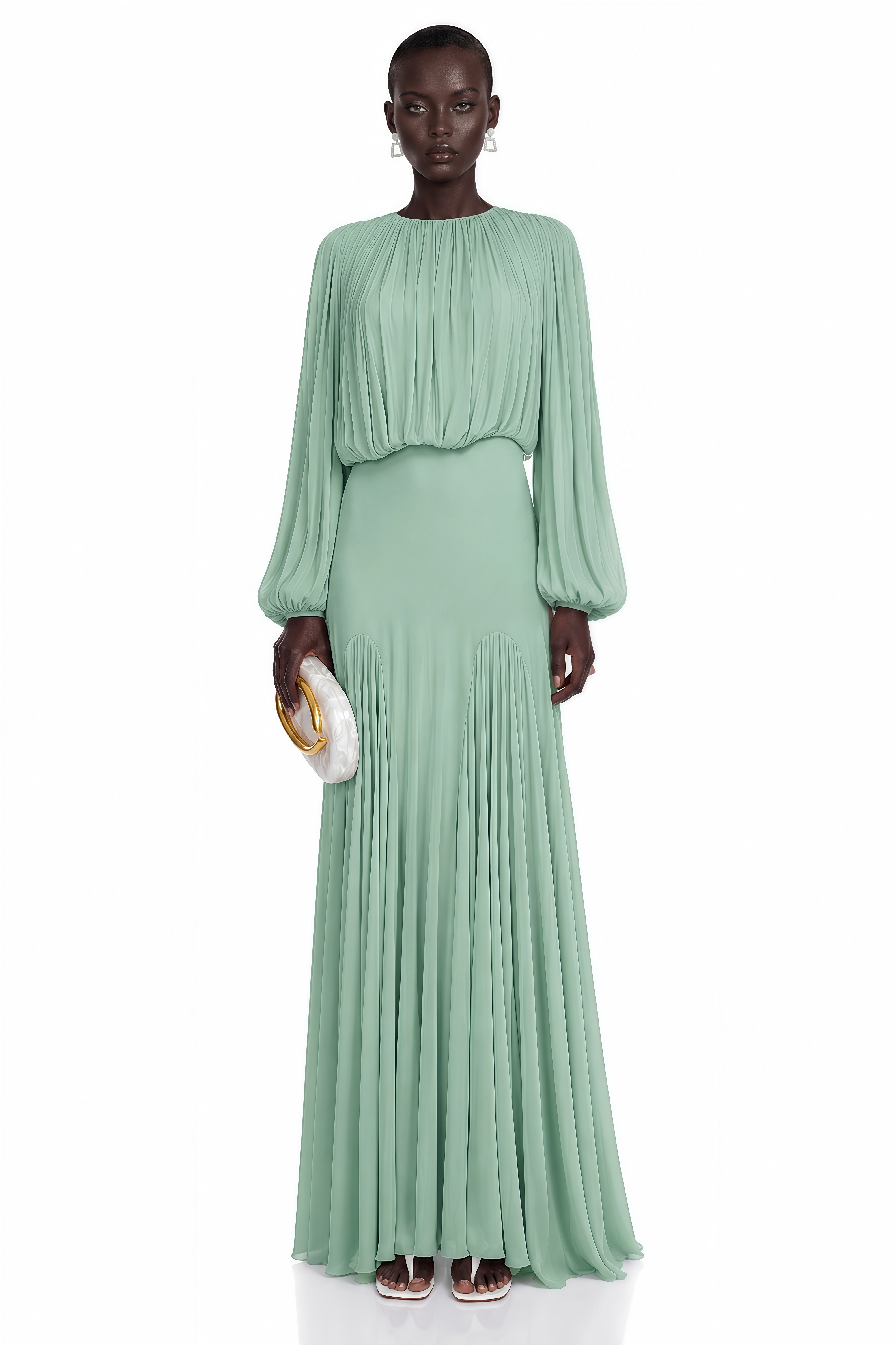 Annabelle Green Lantern Sleeve Pleated Maxi Dress – Miss Rosier