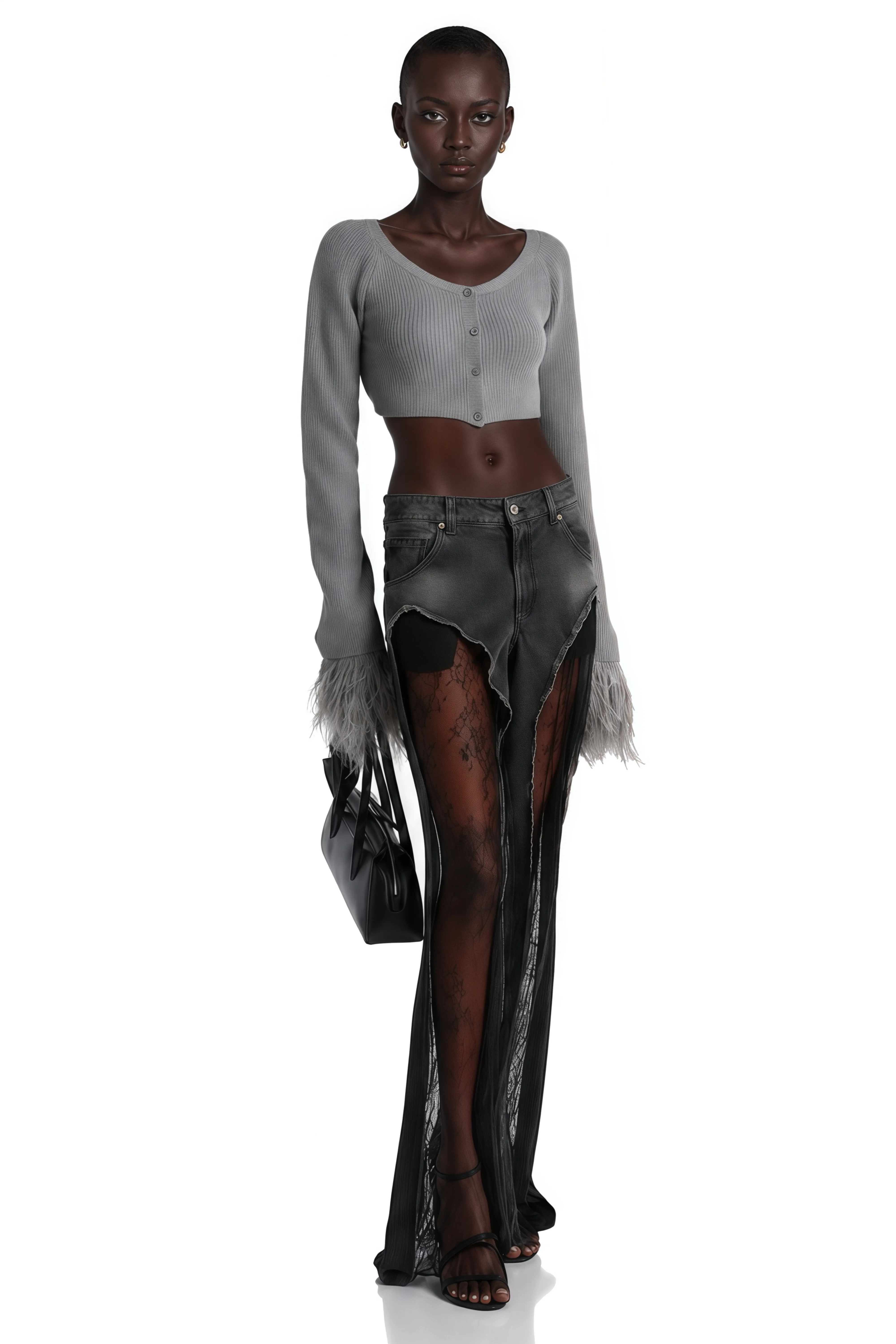 Madeline Black Floral Lace Panel Jeans